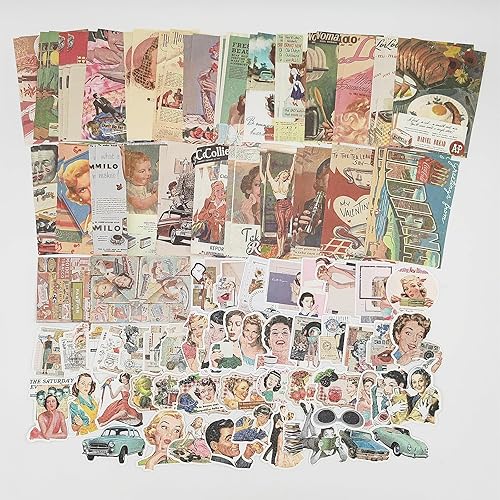 100 Pieces Vintage Scrapbook Supplies Ephemera Pack for Junk Journal Planners Scrapbooking Paper Stickers for Art Aesthetic Journaling Kit Collage Decoupage Album (Character)