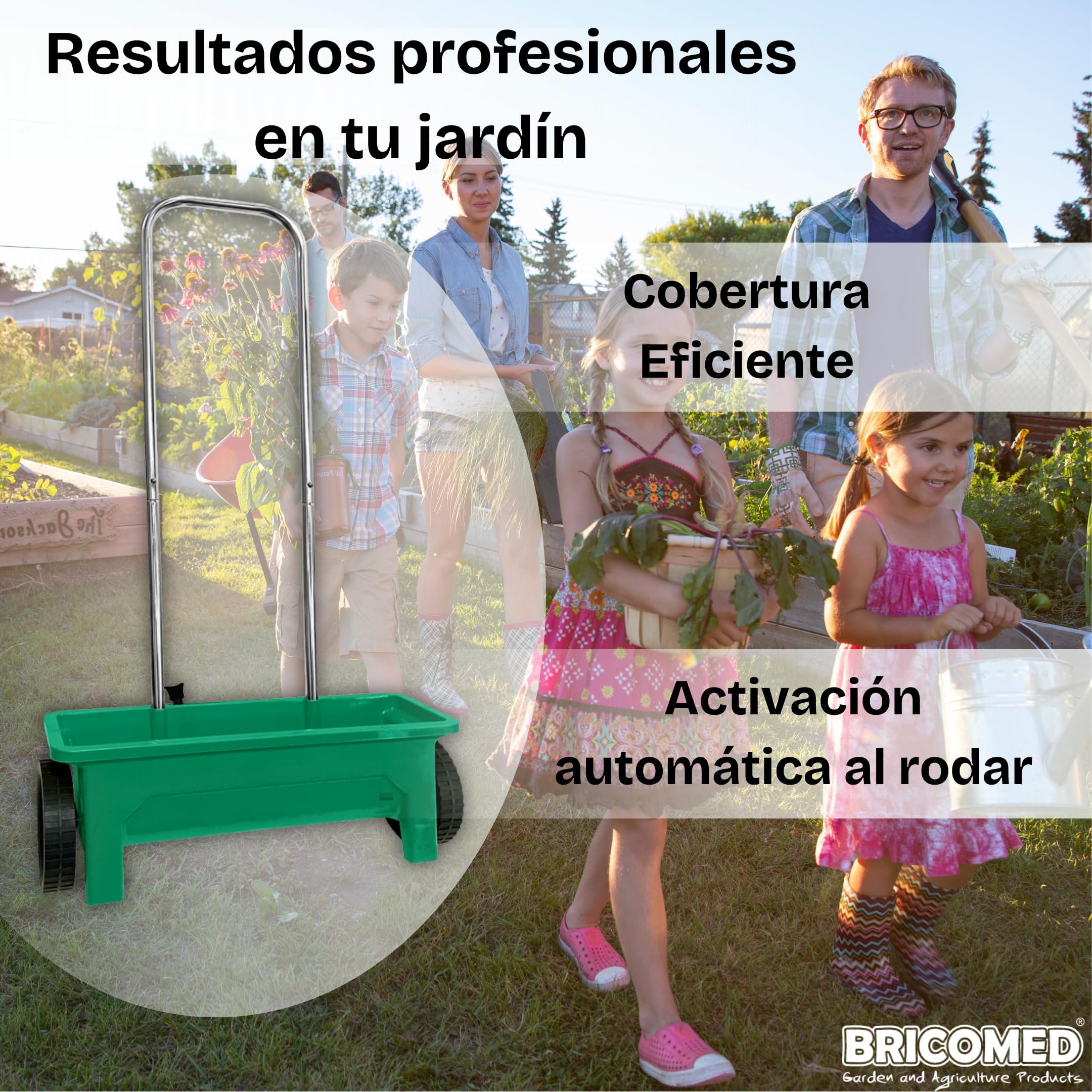 Carro sembrador 12 litros Cabezal de esparcimiento de 50cm. Ideal para abonar, sembrar y fertilizar. Regulador de cantidad