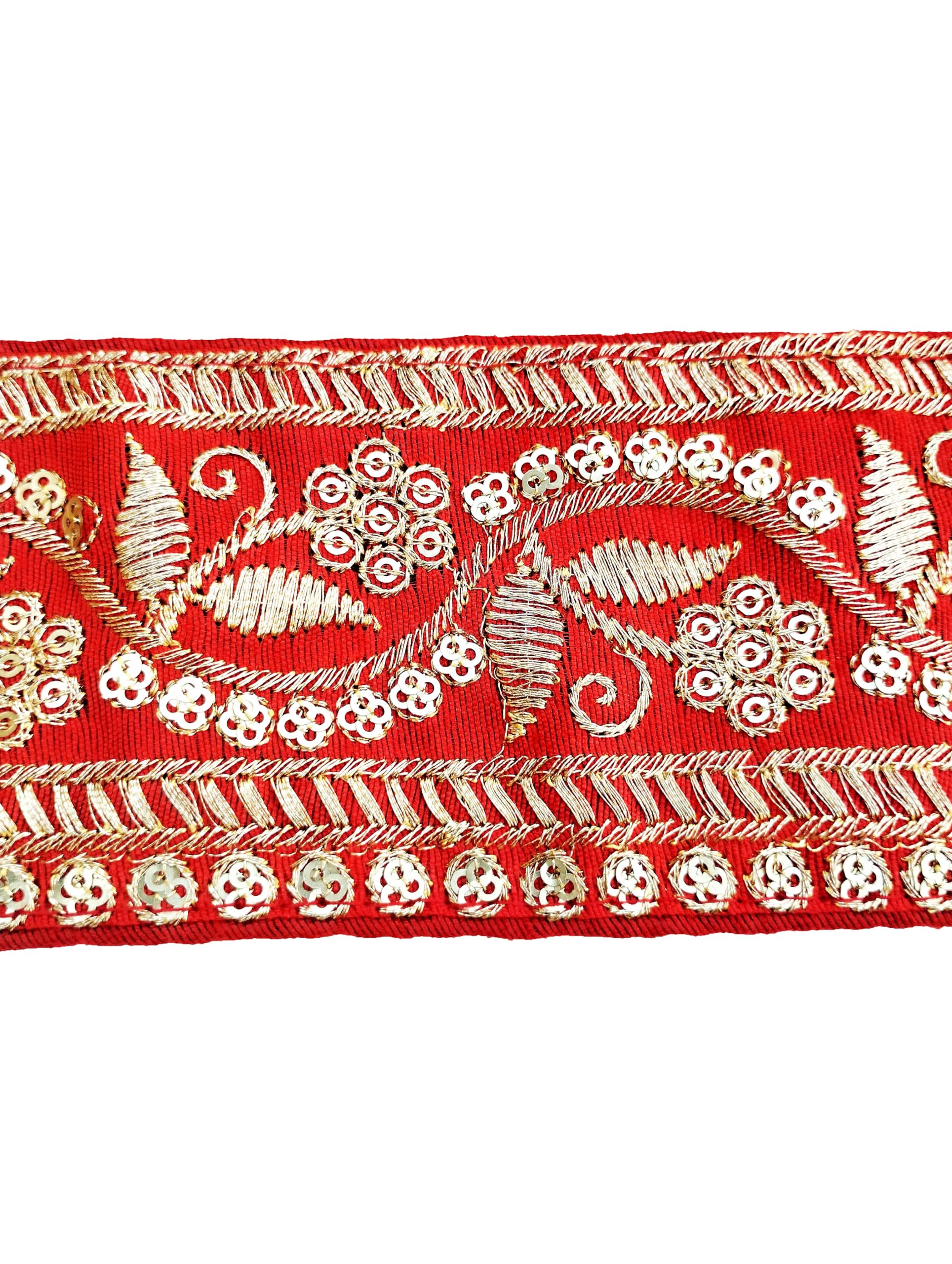 CARTZEYE Embroidery Gold Work Lace Border with Sequence Decorative Ribbon for Saree, Dress, Kurti, Bandhani, Lehenga - 6.5 cm Width (3 Meter, Red) 4