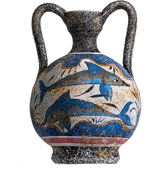 Ancient Greek Minoan Amphora Fresco Dolphins Mural Handmade Ceramic Pottery Vase Small