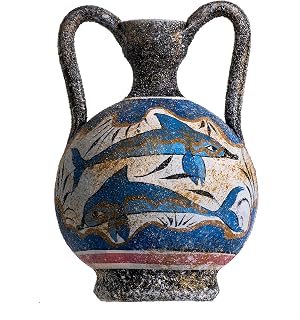 Ancient Greek Minoan Amphora Fresco Dolphins Mural Handmade Ceramic Pottery Vase Small