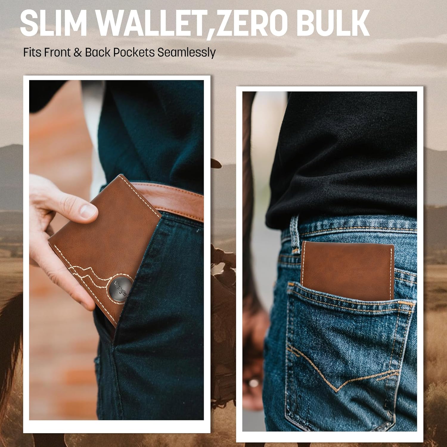 Wrangler Men's Leather Bifold Wallet - Minimalist Wallet for Men with Card Holder - Western Wallets, Gifts for Men - Image 6