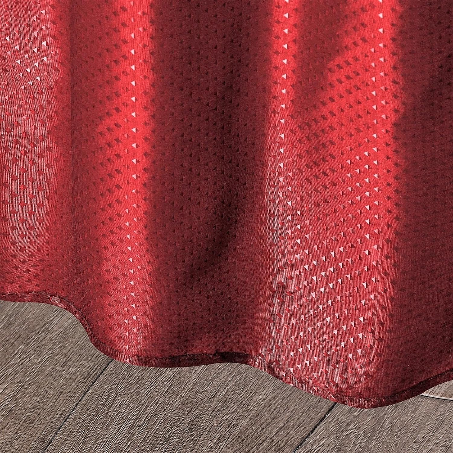 Decorator Table Skirt Ruffled Fabric Diamond Pattern Hook-and-Loop, Wedding Trade Baby Event Buffet, 17 Feet x 30 Inches, Red