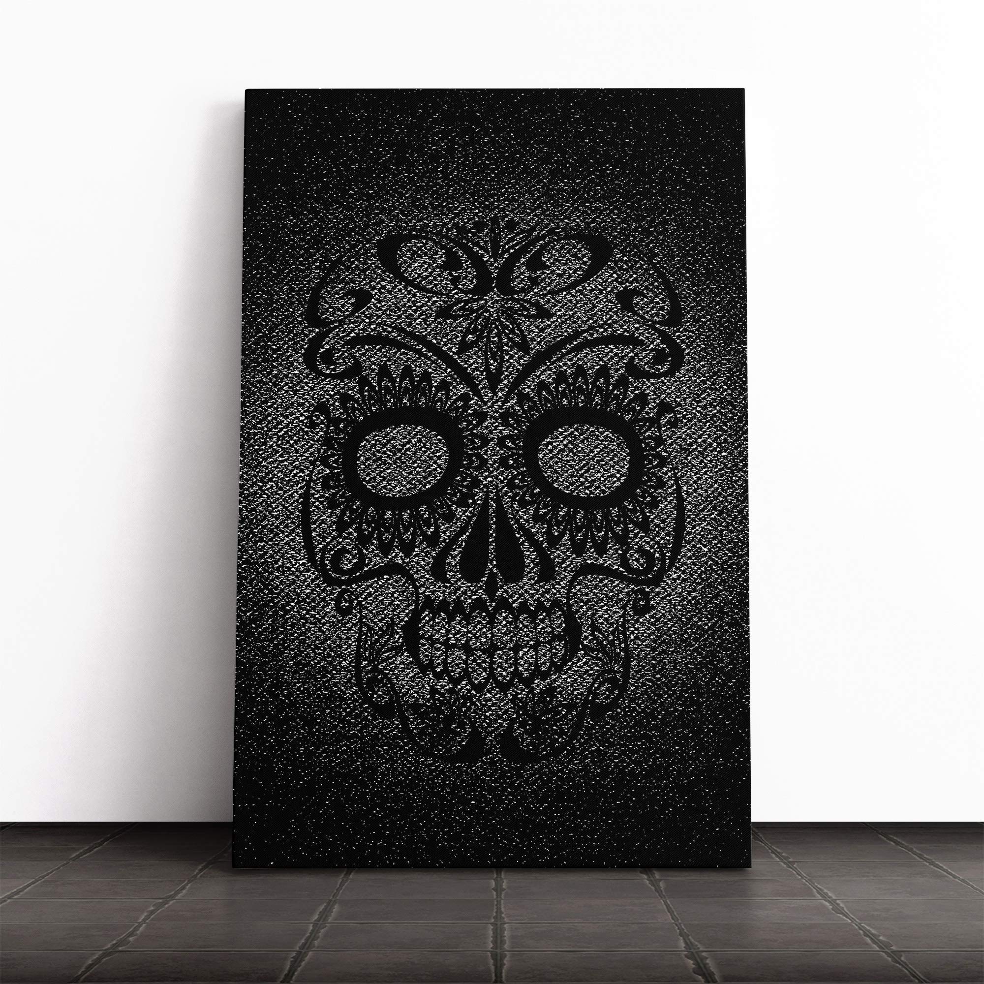 Wall Sugar Skull Design Art (1) Canvas Print | Gallery Wrapped 30mm Frame Wall Art | 30x20 inches | Ready to Hang | Contemporary Skull Picture | Living Room Bedroom Lounge Office