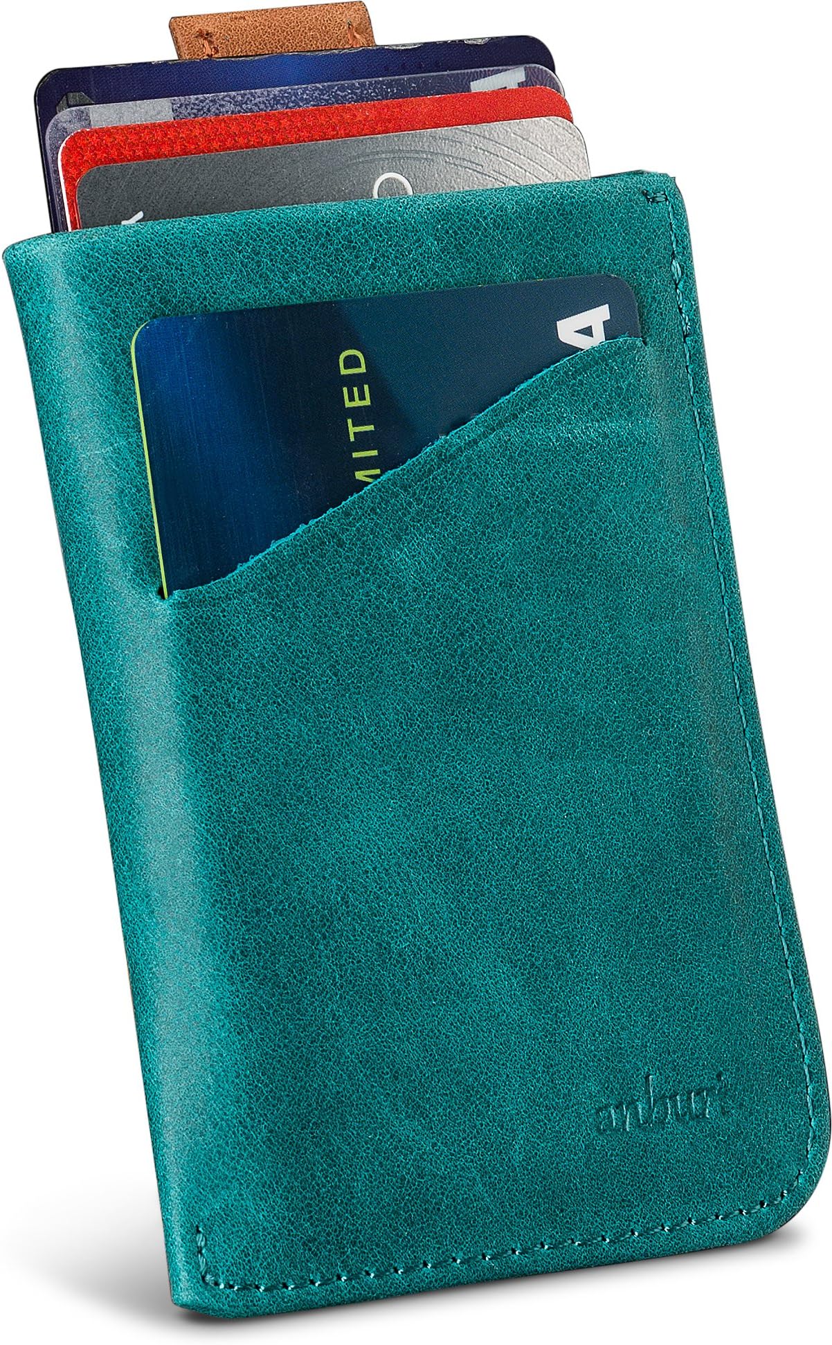 Genuine Leather Card Sleeve Wallet for Men, With Pull Tab for Quick Card Access, Ultra Slim Mens Front Pocket Card Holder