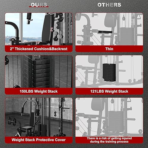 Miniatura 8 de Equipo multifuncional de entrenamiento para gimnasio en casa, máquina todo en Smith con pila de peso de 150 libras y cruce de cables, prensa de