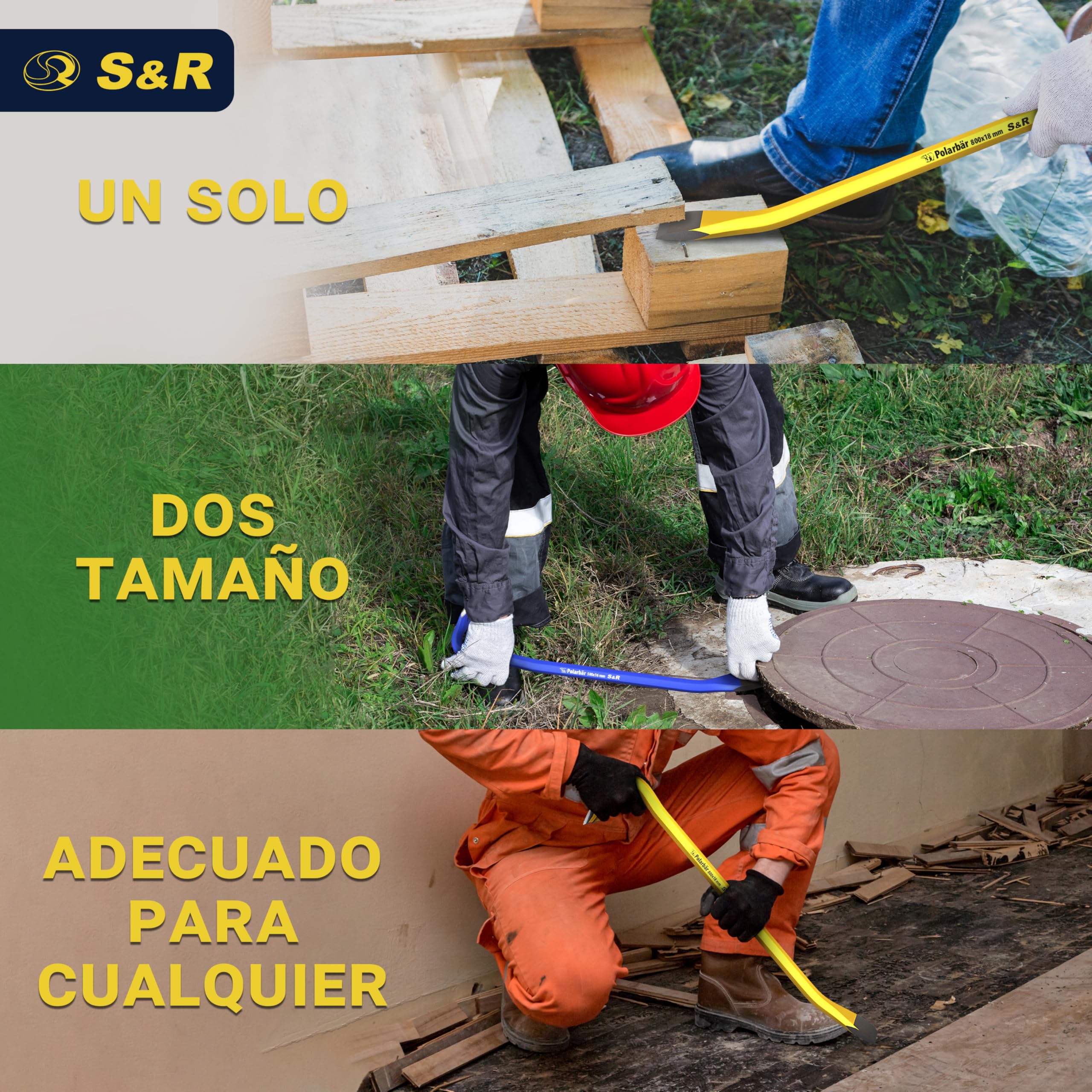 S&R 2 Palancas Sacaclavos Profesionales 50 cm y 80 cm – Barra Desencofrador Pata de Cabra Grande y Pequeña para Palets de Madera Clavos Mamposteria.