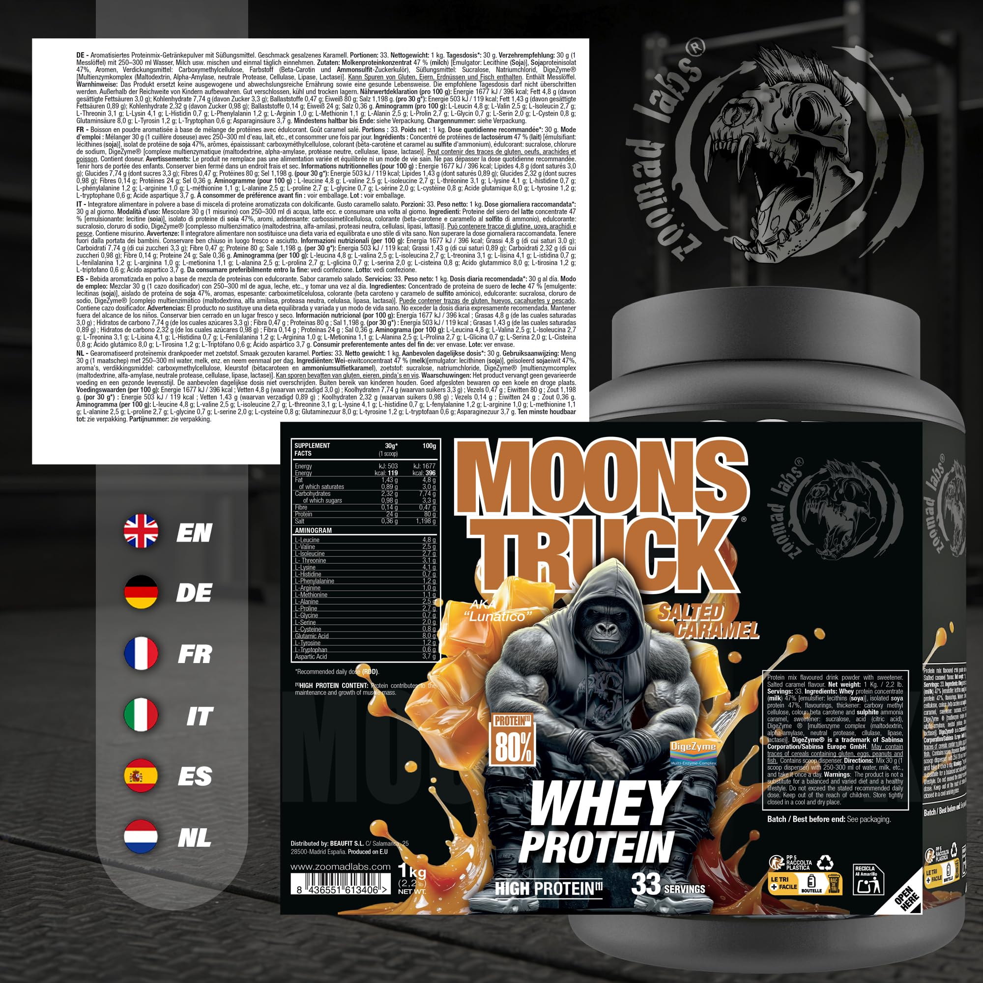 MOONSTRUCK Whey Protéine avec DigeZyme® Cookies & Dream 1kg – Whey Protéine 78% Pureté, 24g de Protéines par Portion, pour la Prise de Masse Musculaire & la Récupération