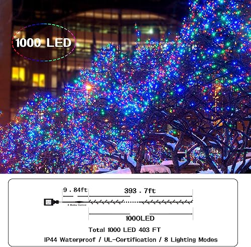 Miniatura 4 de Guirnalda de luces de Navidad para exteriores 640 luces LED de 210 pies de largo con 11 modos y control remoto impermeable enchufable decoración de