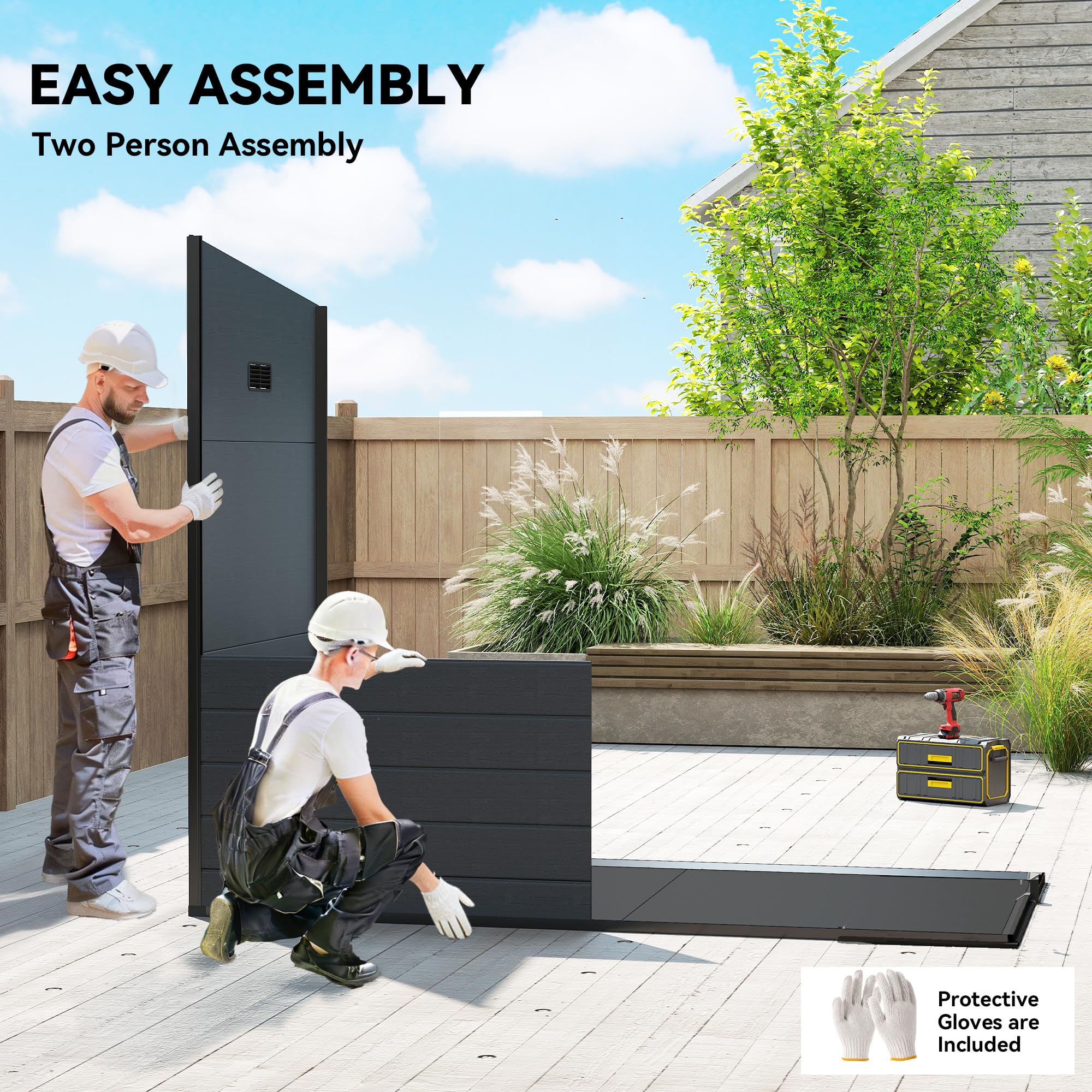 Outsunny 4.3' x 8' Outdoor Storage Shed with Floor, Garden Shed with Lockable Doors and Windows for Backyard, Patio, Garage, Lawn, Dark Grey — view 6