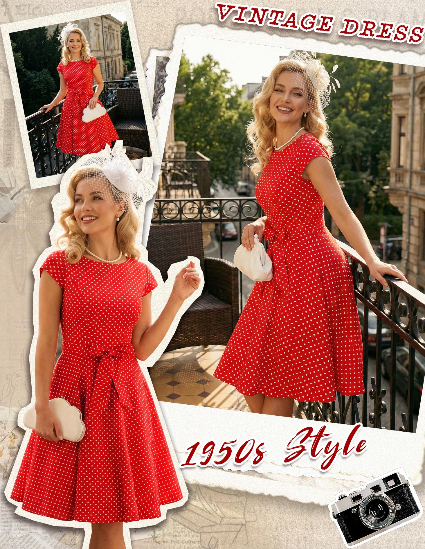 Aupuls A-Line Midi Robe d'invité de mariage vintage années 1950 Robe de