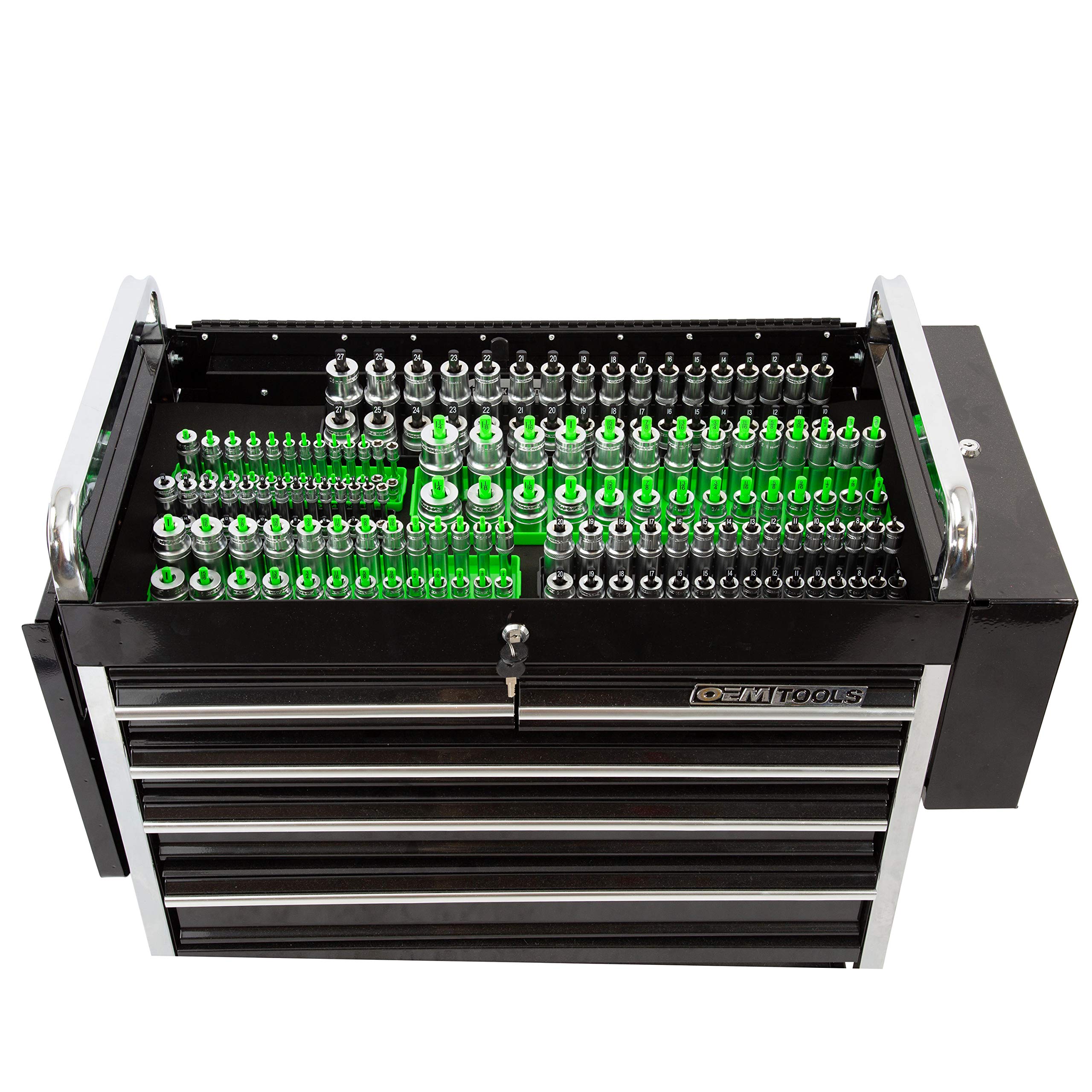 OEMTOOLS 22233 6 Piece SAE and Metric Socket Tray Set (Black and Green