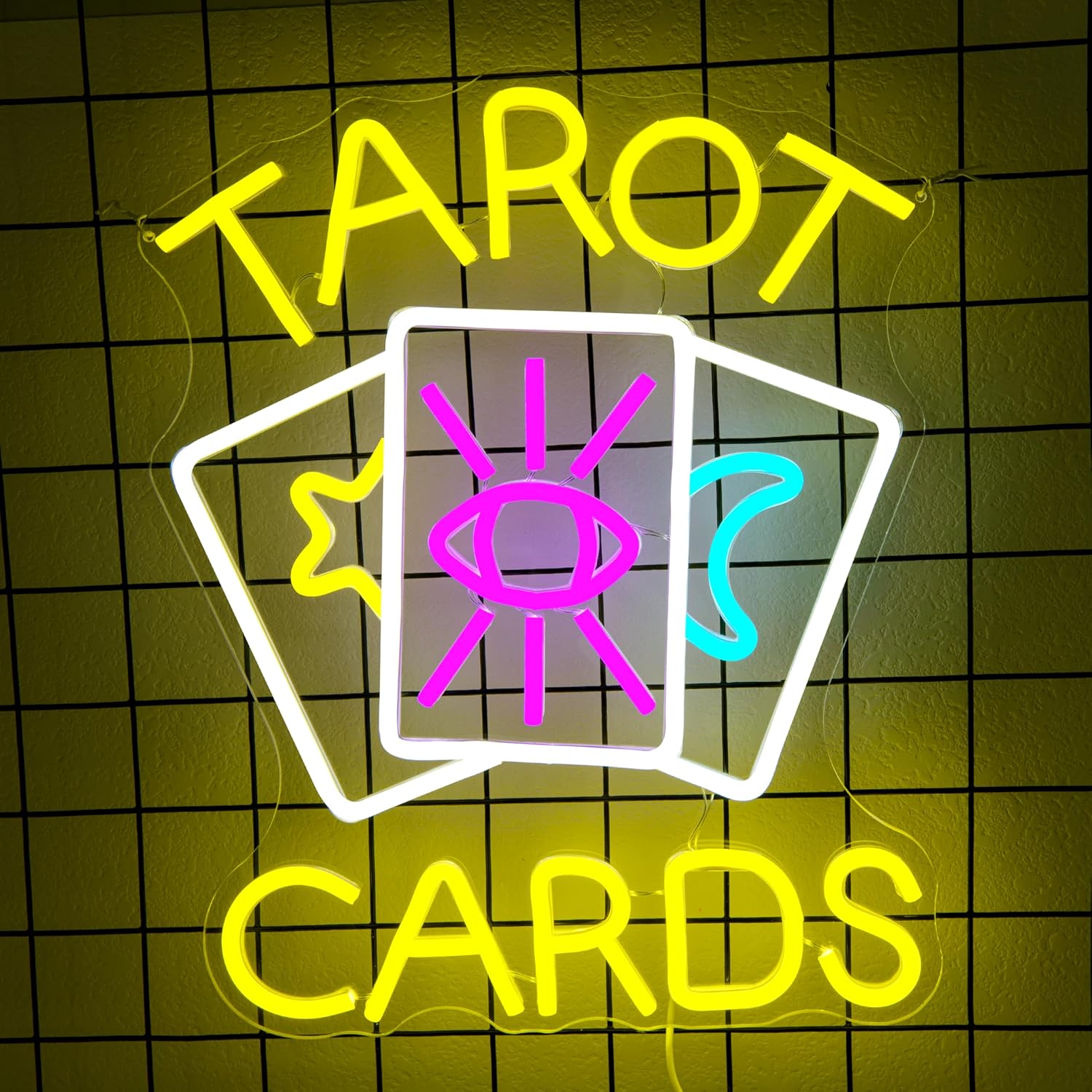 Tarot Cards Neon Sign Psychic Neon Sign for Wall Decor Tarot Cards Led Sign Tarot Neon Signs Psychic Reader Shop Sign Dimmable Neon Light Up Signs for Psychic Tarot Room Wall Decor Gifts