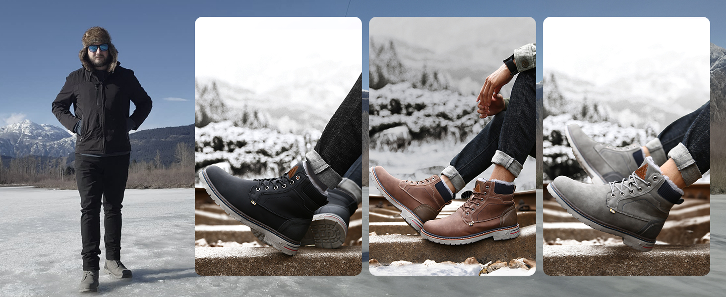 Dannto Botas De Nieve Impermeables Hombre: Forro De Piel, Suela Antideslizante – Zapatos Trekking Senderismo Invierno – Botines Calientes (Sintético)