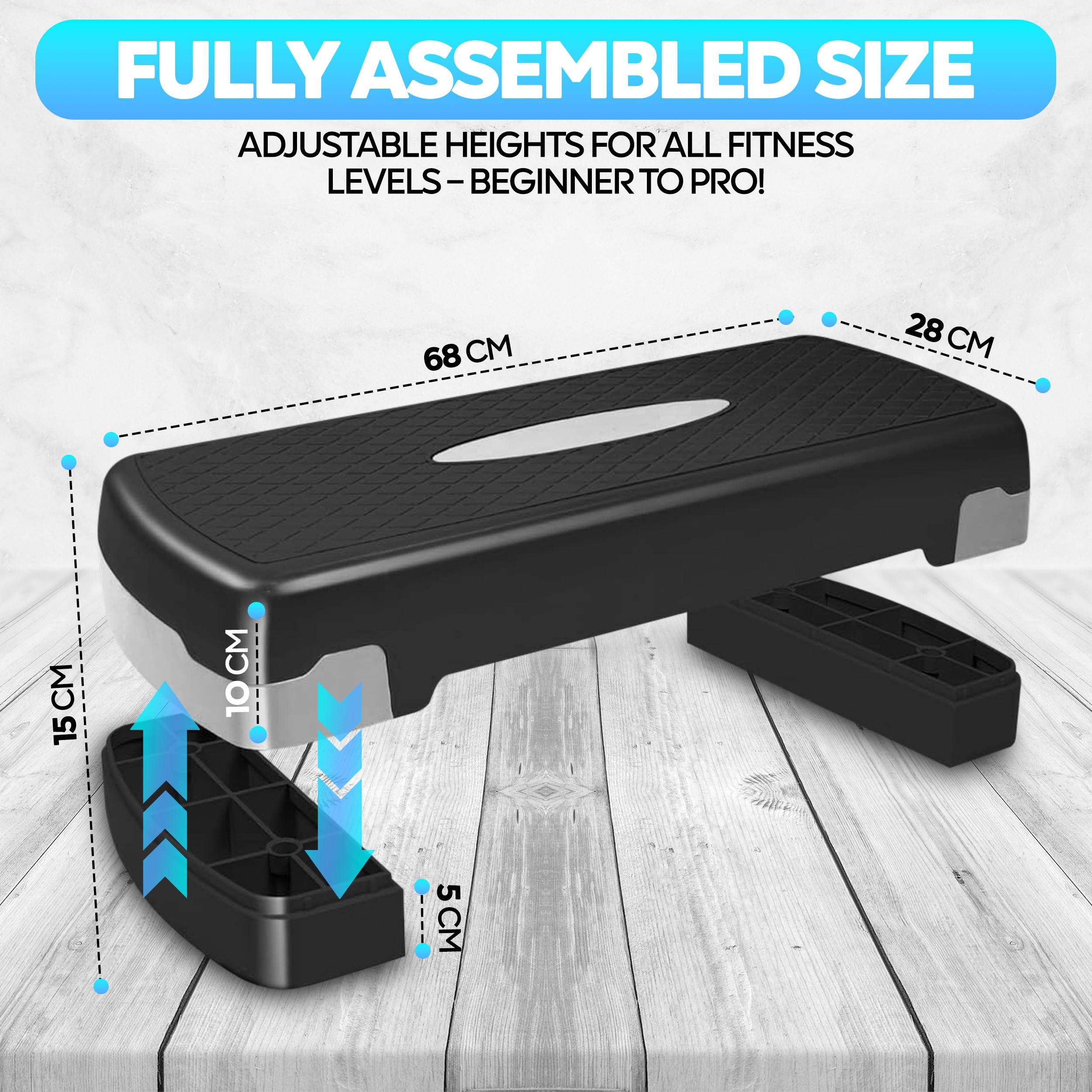 TechFit Stepper Aérobic Ajustable avec Trepieds - Hauteur Réglable, Surface Antidérapante, Poids Max 120kg, Pliable, Compact, Idéal pour Entraînement Cardio et Musculation à Domicile