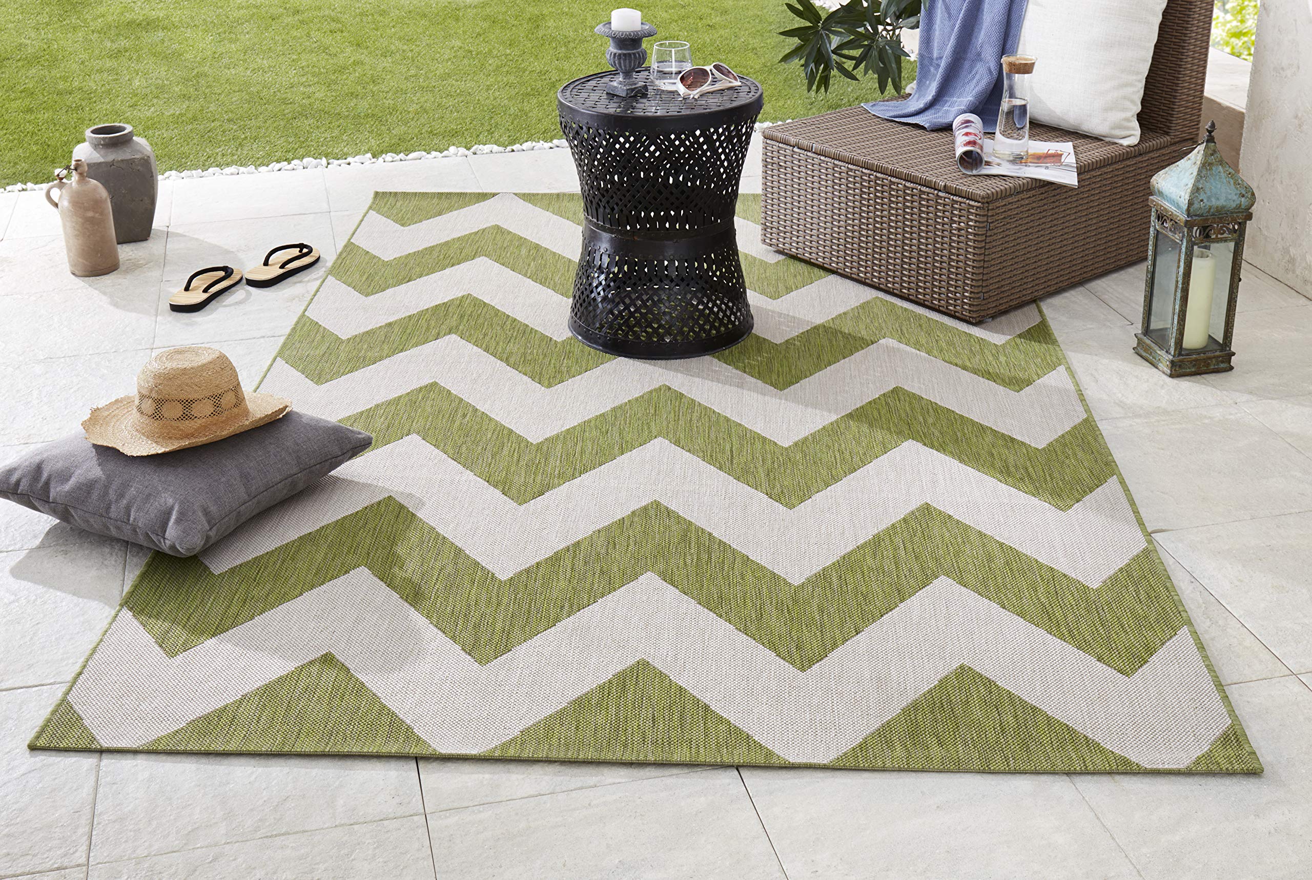 NORTHRUGS Malaga tapijt voor binnen en buiten, omkeerbaar tapijt, weerbestendig, modern geometrisch patroon, loper voor balkon, terras, tuin, serre, woonkamertapijt, waterdicht, grijs/crème, 80 x 150