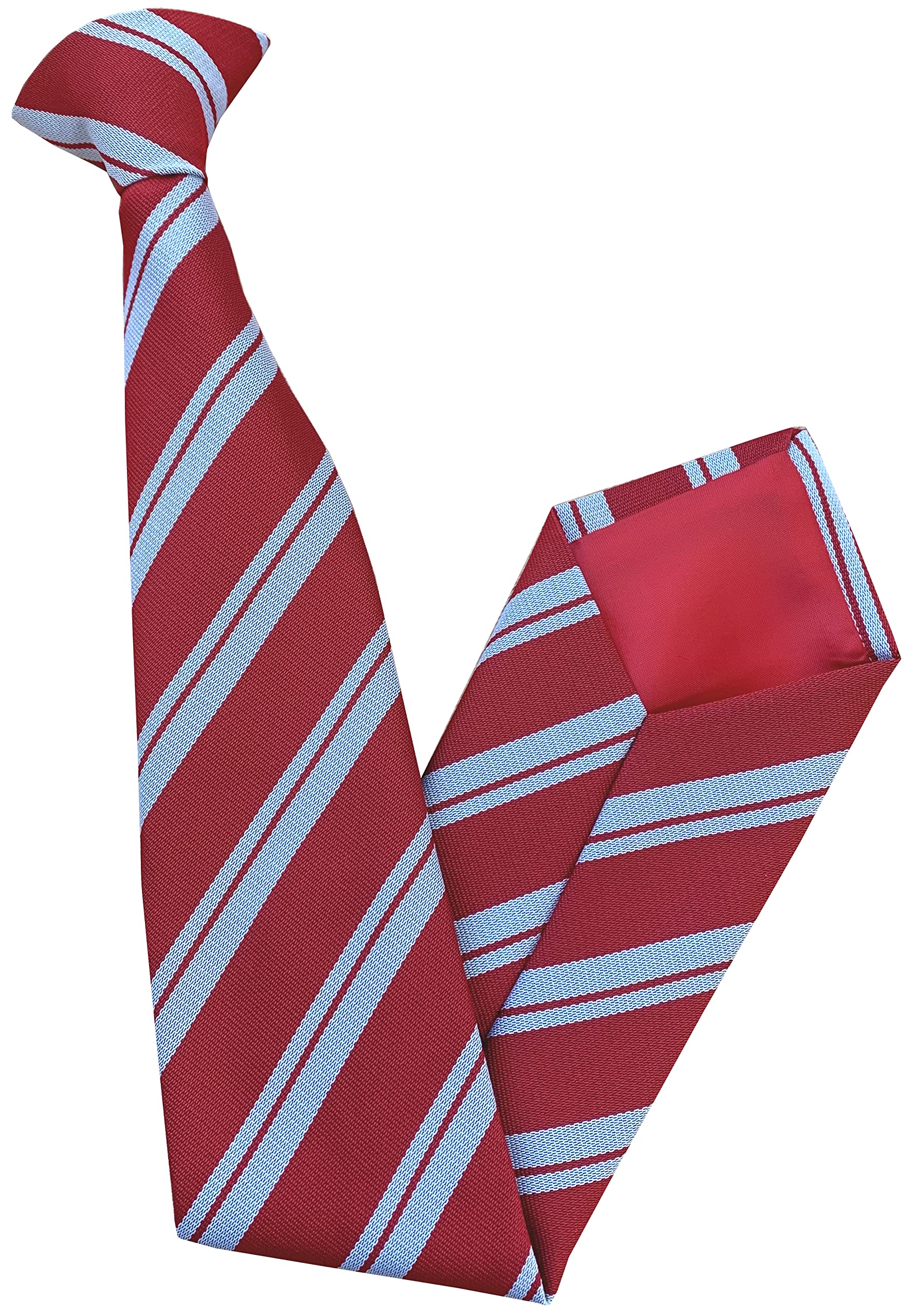 Men's Red with Double Grey Stripe Clip On Neck Tie