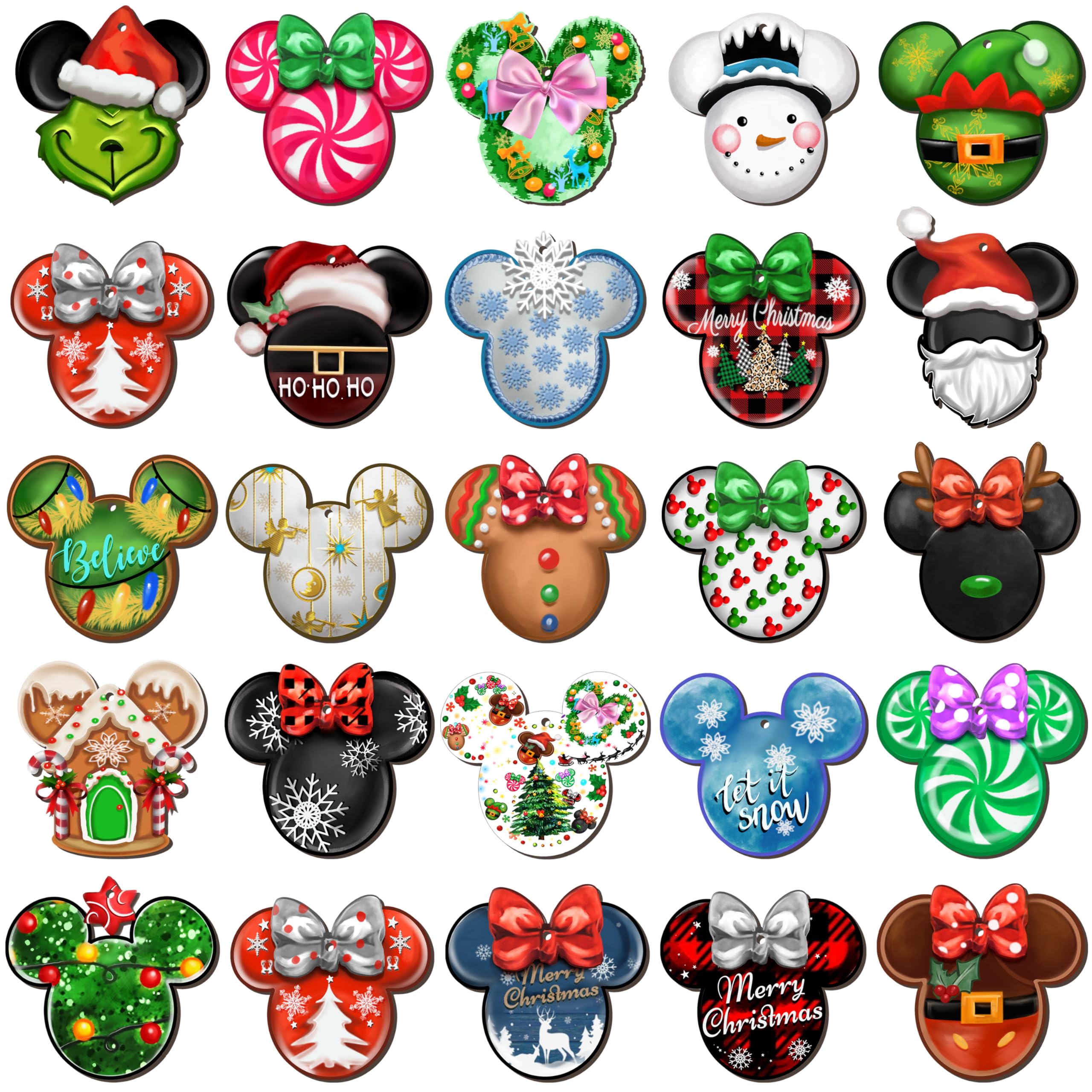 48 PCS Christmas Mouse Wooden Ornaments, Christmas Tree Ornaments Pendants Tags, Holiday Hanging Slices with Ropes for Home Office Party Xmas Decorations