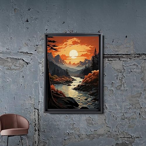 Miniatura 2 de Piece Canvas Framed Canvas Wall Art Wood Panel, Minimalist Mountain Lake Landscape Panorama Wall Art, Forest Tree Nature Lake Wall Art, Wall Art,