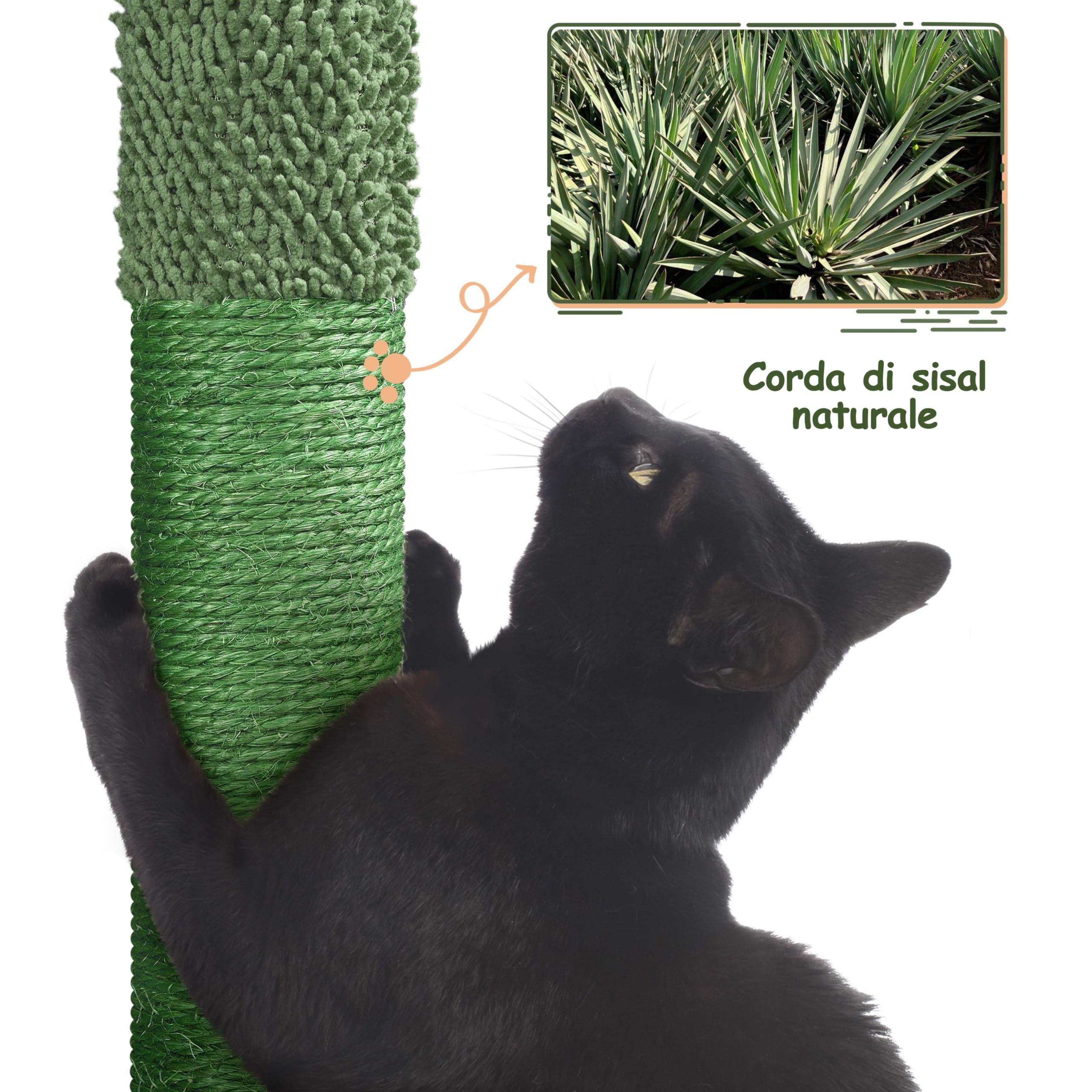 Yaheetech Albero Tiragraffi per Gatti a Forma di Cactus Condominio Palla Gioco in Truciolato e Corda di Sisal 48,5 cm × 48,5 cm × 138 cm