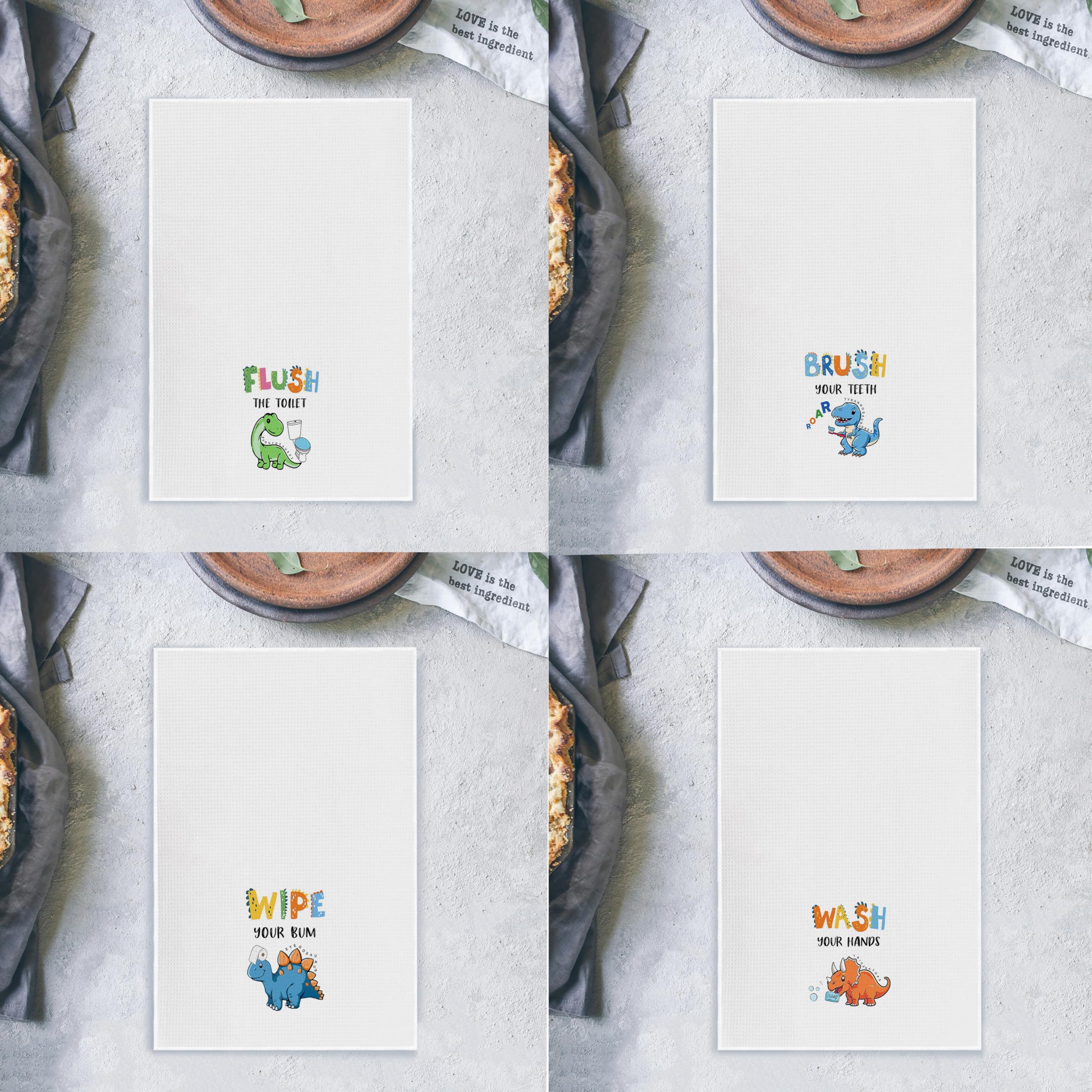 Decoración de baño para niños, juego de 4 toallas de mano de dinosaurio para niños, toallas de mano para niños, toallas de mano para baño, decoración de baño para niños y niñas, lavado con