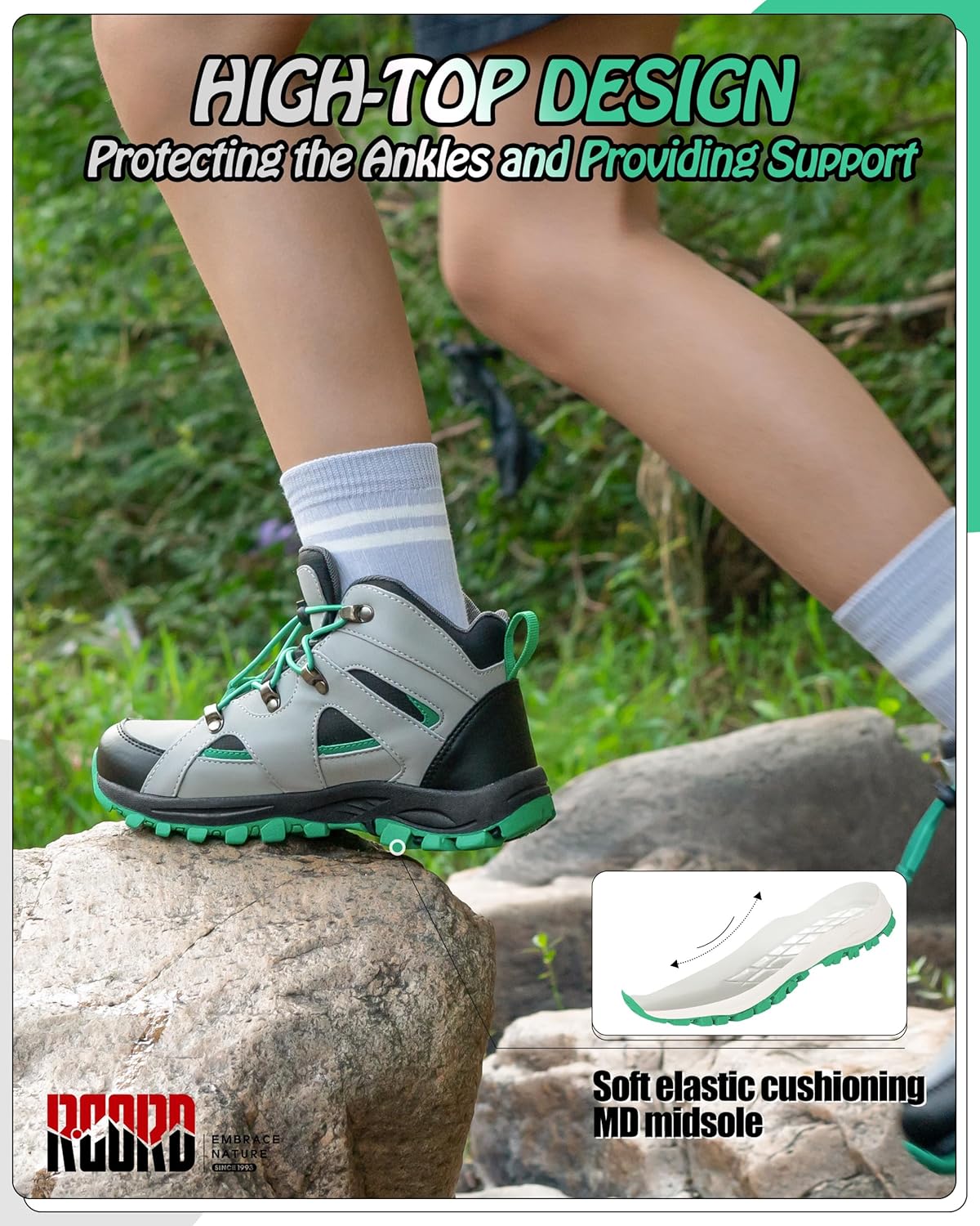 R CORD Kids Hiking Boots Waterproof Anti-Slip Outdoor Boots for Kids with Grippy Rubber Sole Girls Hiking Boots Protective Comfort for Rough Trails and Adventures Drawstring Closure - Image 4