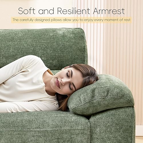 Miniatura 5 de Ihanherry Sofá moderno de 92 pulgadas para sala de estar, sofá de felpilla de asiento profundo con puerto de carga rápida y cojines extraíbles