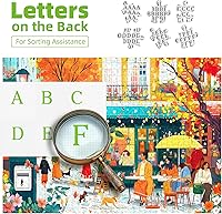 Vista 3 de Rompecabezas de escena de café de otoño para adultos, 500 piezas, colorido rompecabezas de calle con letras en la parte posterior, rompecabezas