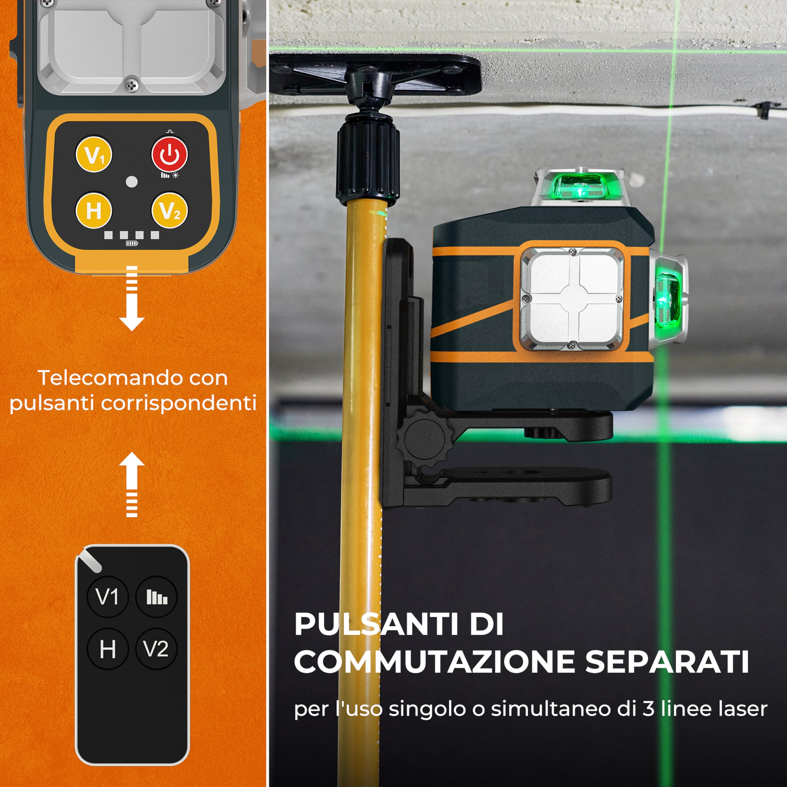 CIGMAN Livella Laser Autolivellante 3x360°,Supporto Magnetico e Rotante | 2 x Batteria Incorporata dello Li-ione, per Costruzioni e Immagini con Modalità a Impulsi
