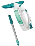Leifheit Dry & Clean Set Lavavetri elettrico con manico per lavaggio a 360°, Tergivetro professionale fino a 35 min con 1 carica, Tira acqua da doccia