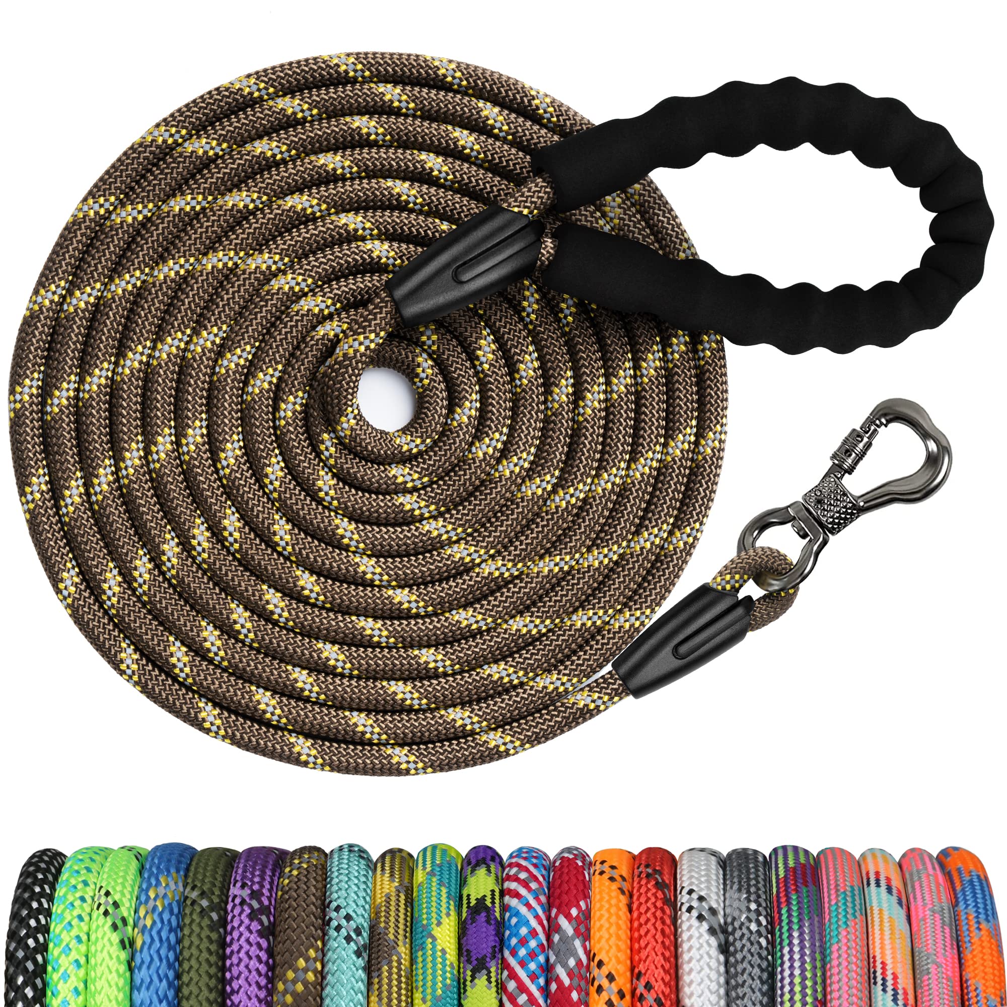 NTR Heavy Duty Large Dog Leash, 30FT Reflective Dog Leash with Swivel Lockable Hook and Comfortable Padded Handle, Puppy Leash for Walking, Hunting, C NTR Heavy Duty Dog Leash, Black 10MM 15FT Training Leash with