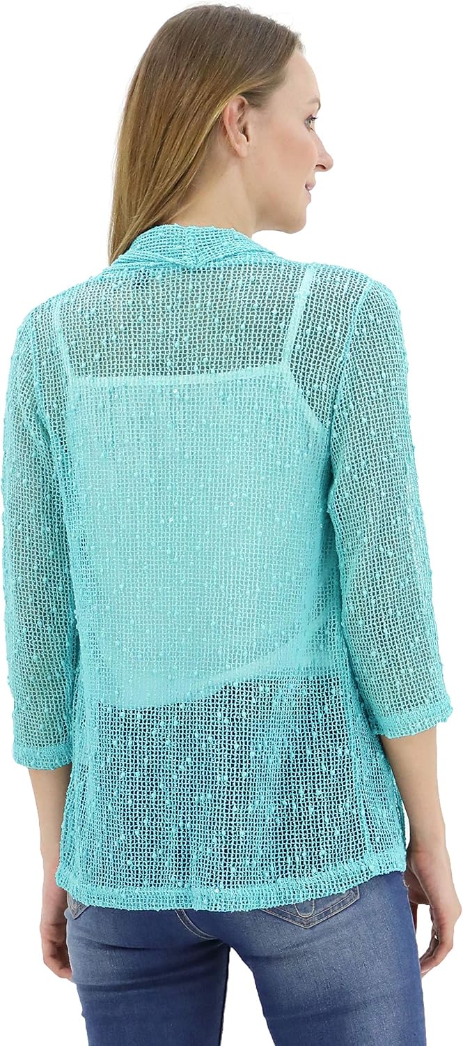 Women's 3/4 Sleeve Lightweight Mesh Crochet Short Shrug Cardigan