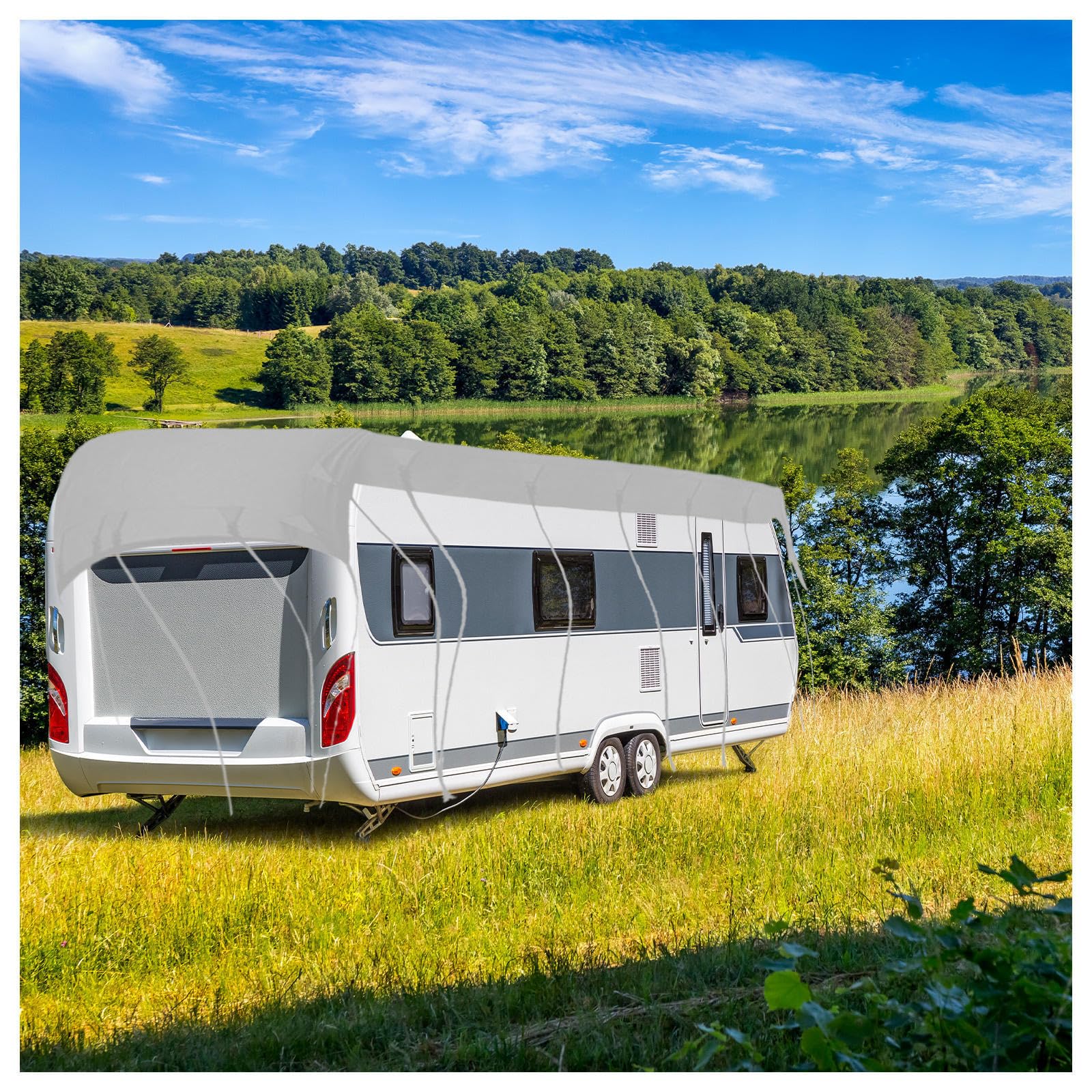 RRRYYYZZ HFKJway Trailer Cover 210D Oxford Cloth Class C Rv Cover Wind, Rain and Snow Proof Class C Rv Cover Trailer Cover,Grey-7.5m×3m