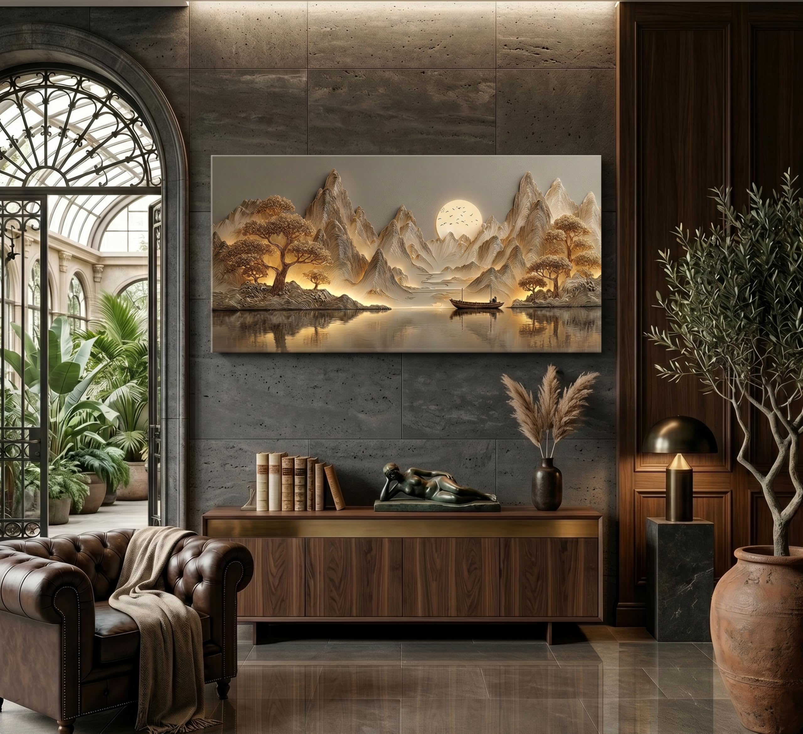 Textured Canvas Wall Art - Mountain Sunset Landscape