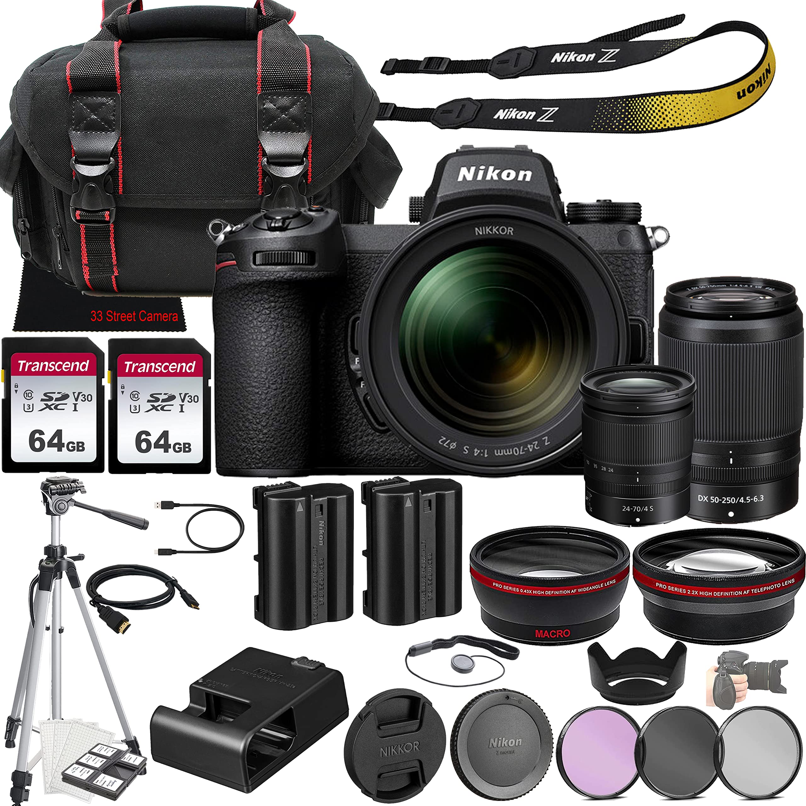 Nikon Z7 II Mirrorless Camera w/NIKKOR Z 24-70mm f/4 S Lens + NIKKOR Z DX 50-250mm f/4.5-6.3 VR Lens + 128GB Memory + Case + Tripod + 3 Piece Filter Kit + More (35pc Bundle)