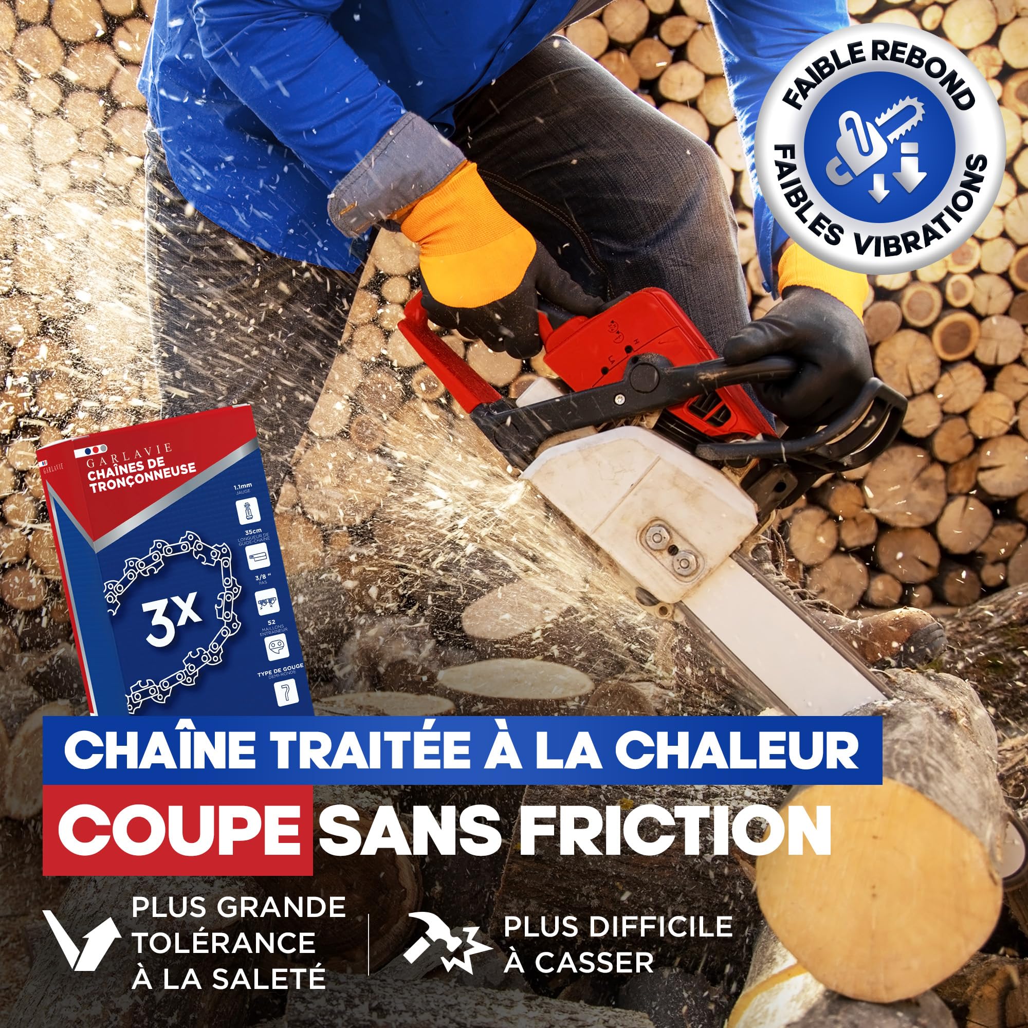 Garlavie Lot De 3 Chaine Tronconneuse 35 Cm LP 1,1 Mm 50 Maillons D' Entraînement – ​​Chaîne De Tronçonneuse à Faible Rebond Compatible Avec De Nombreuses Marques