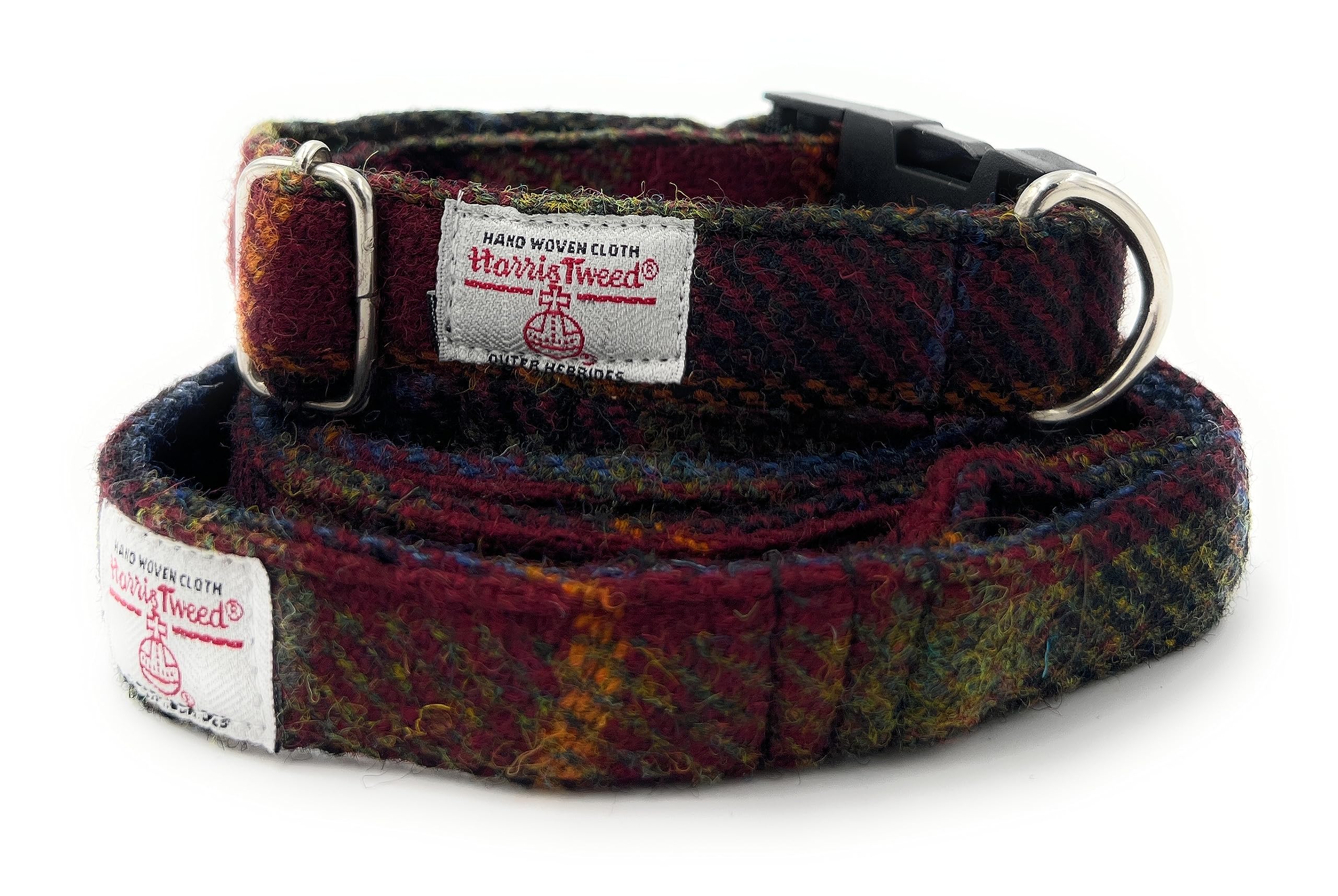 Harris Tweed Dog Collar And Lead Set Handmade (Rust Check, M)