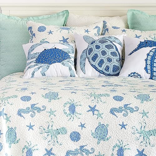 Miniatura 2 de C&F Home Brisbane - Juego de edredón reversible de 3 piezas de algodón reversible lavable a máquina, tamaño King, color azul