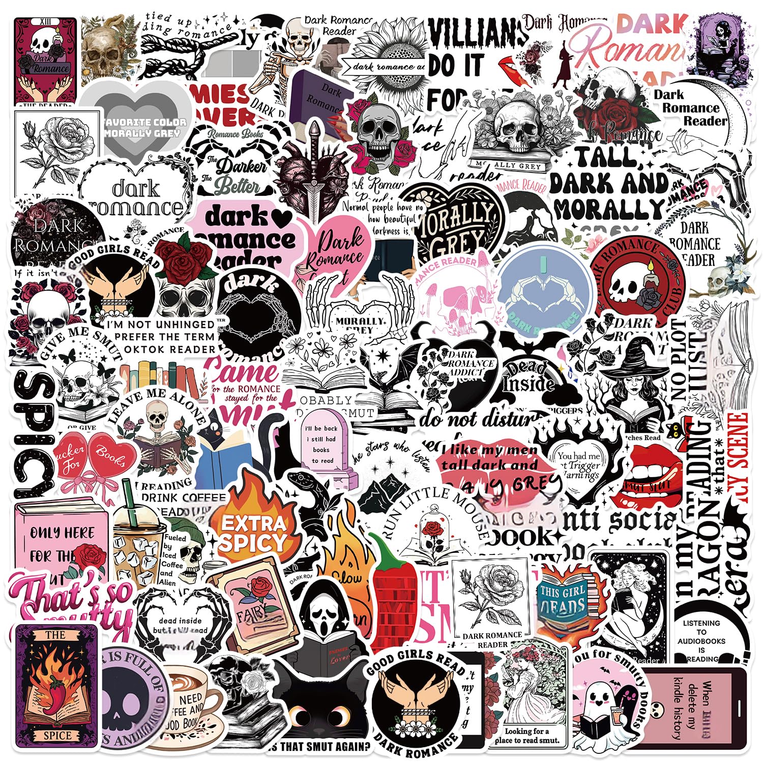 100PCS Dark Romance Book Stickers for Kindle Accessories | Waterproof Bookish Reader Gift | Reusable Aesthetic Vinyl Decals for Laptop, Phone, Water Bottle (No Explicit Content)