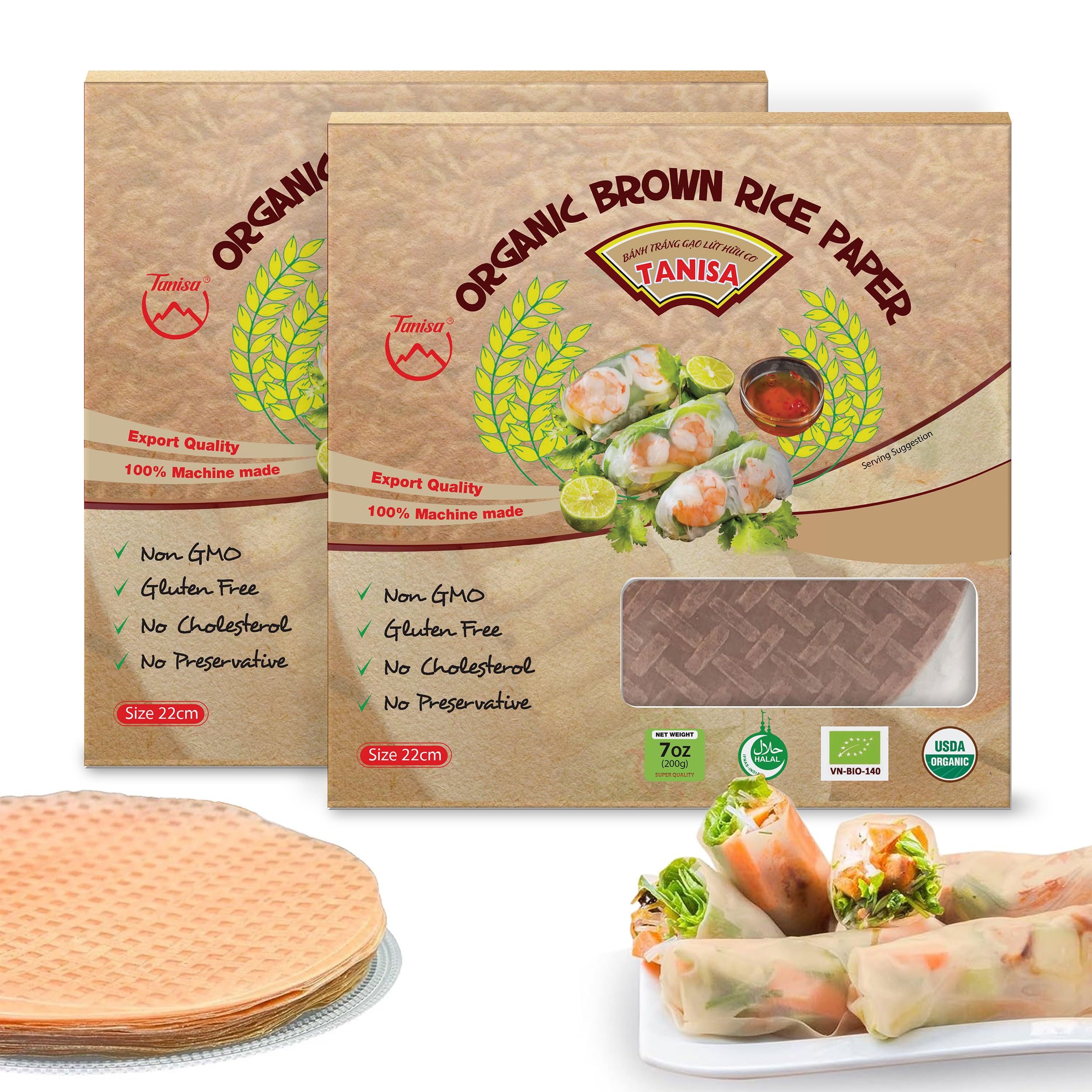 TANISA Organic Brown Rice Paper Wrappers for Spring Rolls - USDA & EU Certified, Gluten Free...