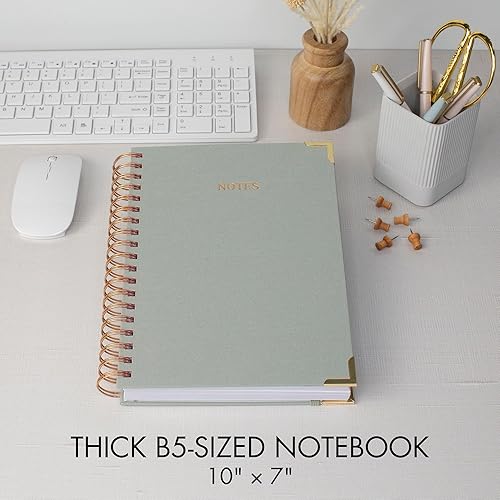 Miniatura 3 de Cuaderno estético grueso en espiral para mujeres en formato B5, moderno cuaderno de notas de lino con rayas universitarias con 300 páginas forradas,
