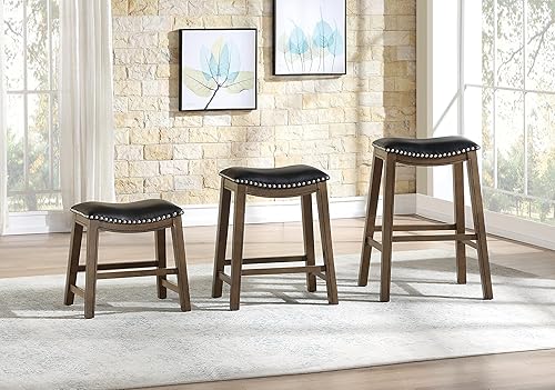 Miniatura 8 de Homelegance Ordway Taburetes de bar de madera maciza - Taburetes de altura de barra estilo silla de montar para comedor de transición, asientos de