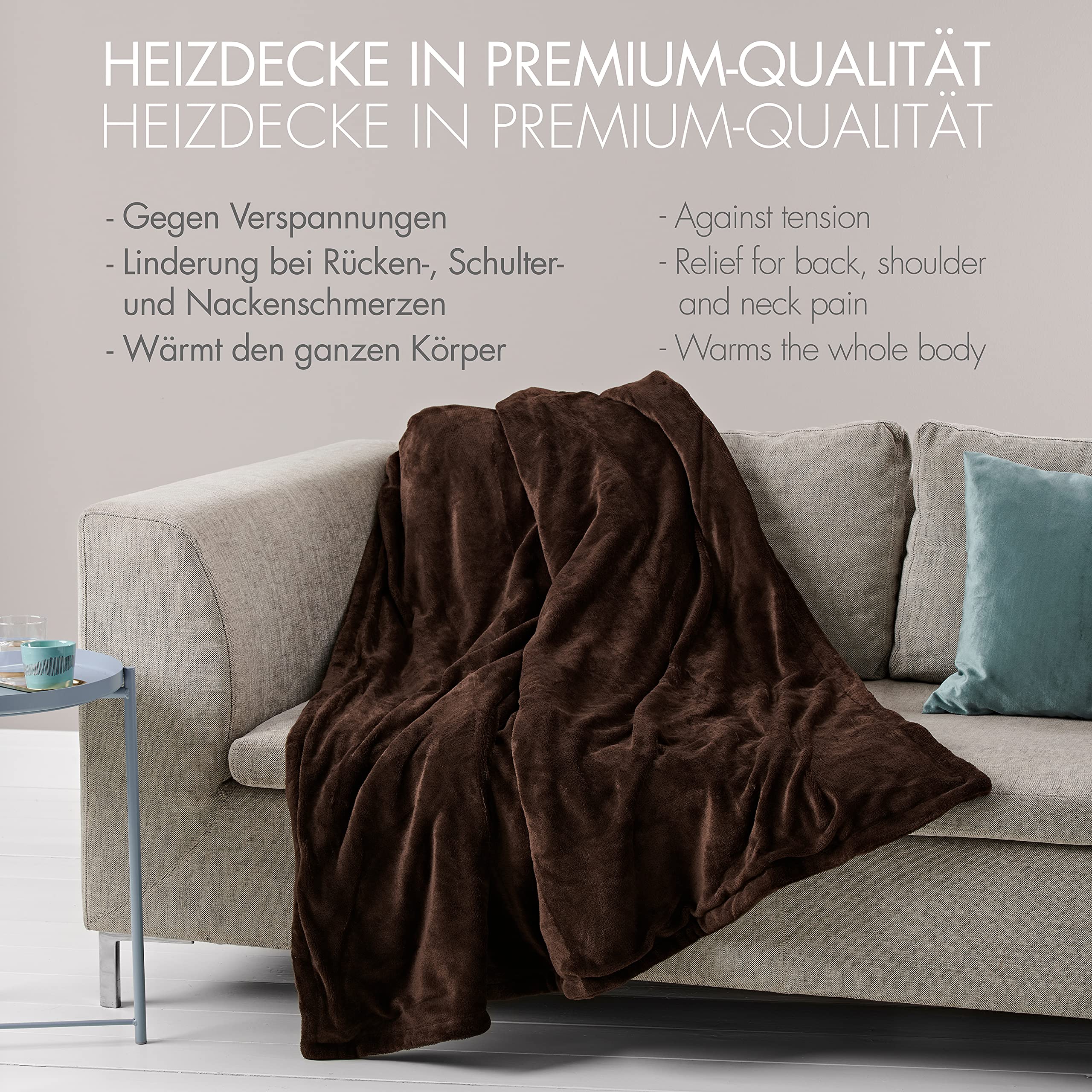 Promed Coperta elettrica lavabile con spegnimento automatico, morbida coperta elettrica, ca. 180 x 130 cm con 10 livelli di temperatura, coperta riscaldante per collo, spalle e schiena