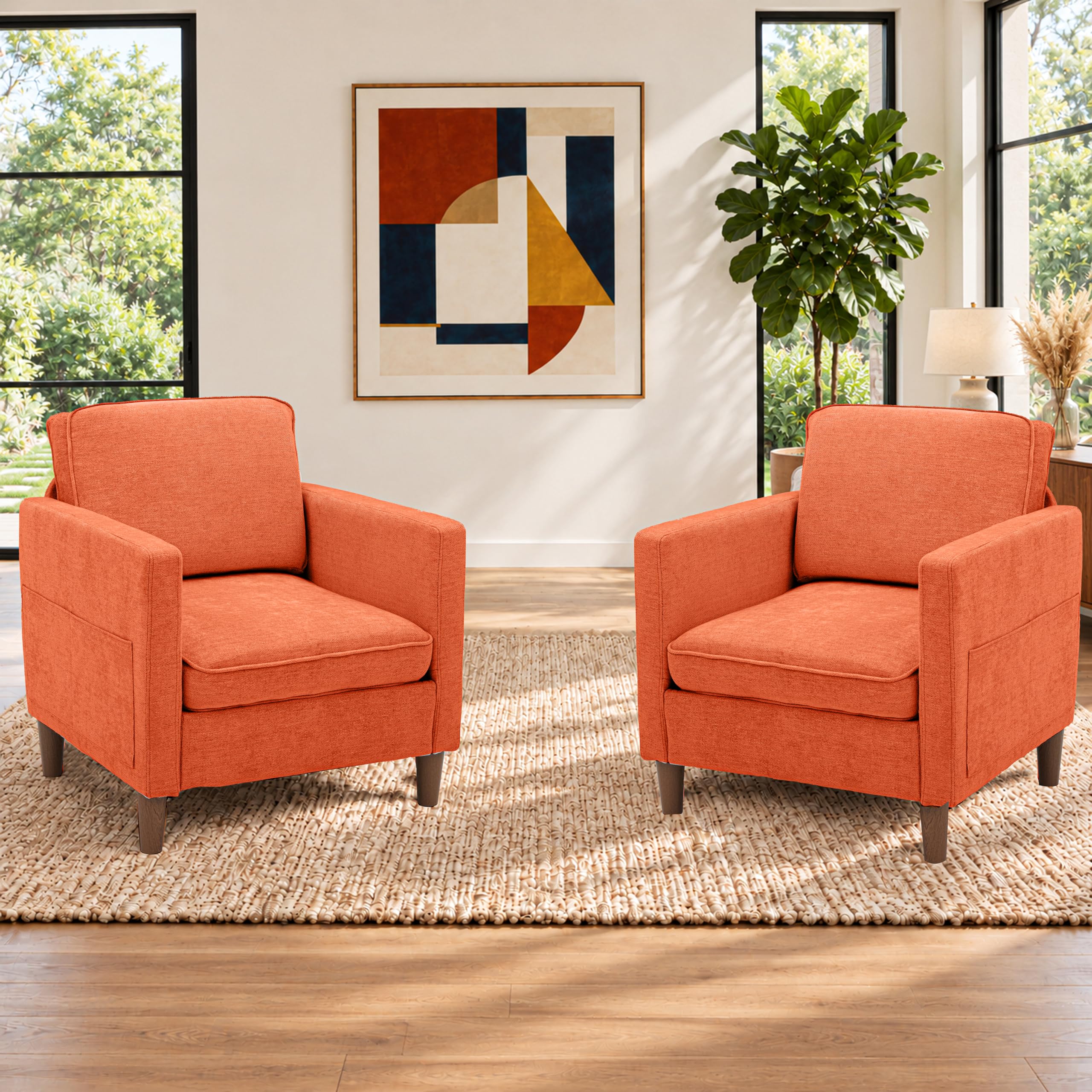 Accent Chair Set of 2, Living Room Chairs, Chenille Reading Armchair
