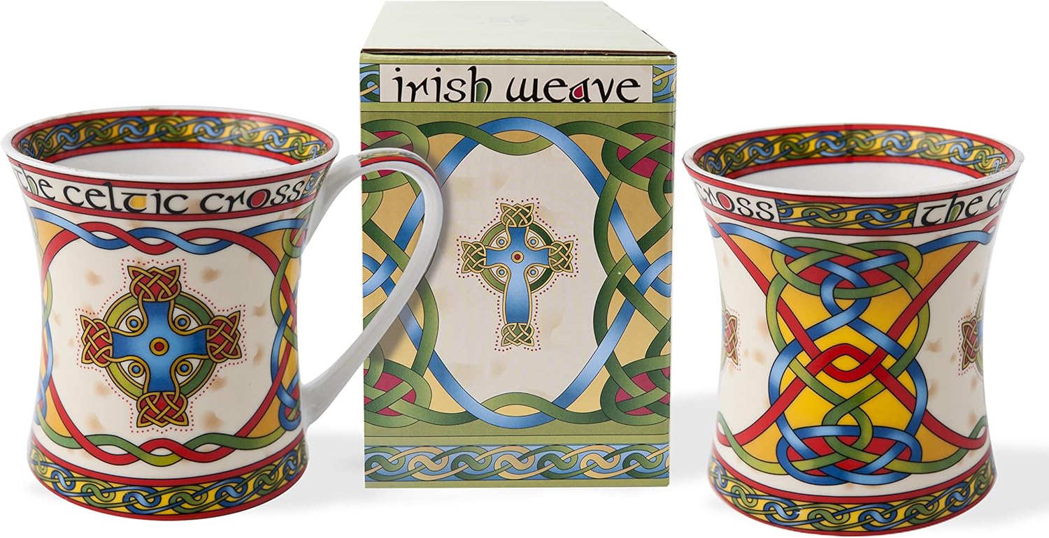 Irish Celtic Cross 11oz Cup Set -Irish Weave in a Matching Box