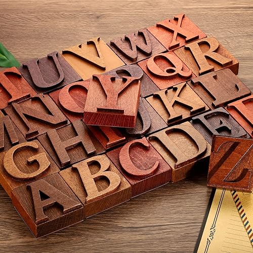 Miniatura 6 de PATIKIL Sellos de letras de goma de madera, juego de sellos de letras del alfabeto vintage, sello de madera para hacer tarjetas, manualidades,