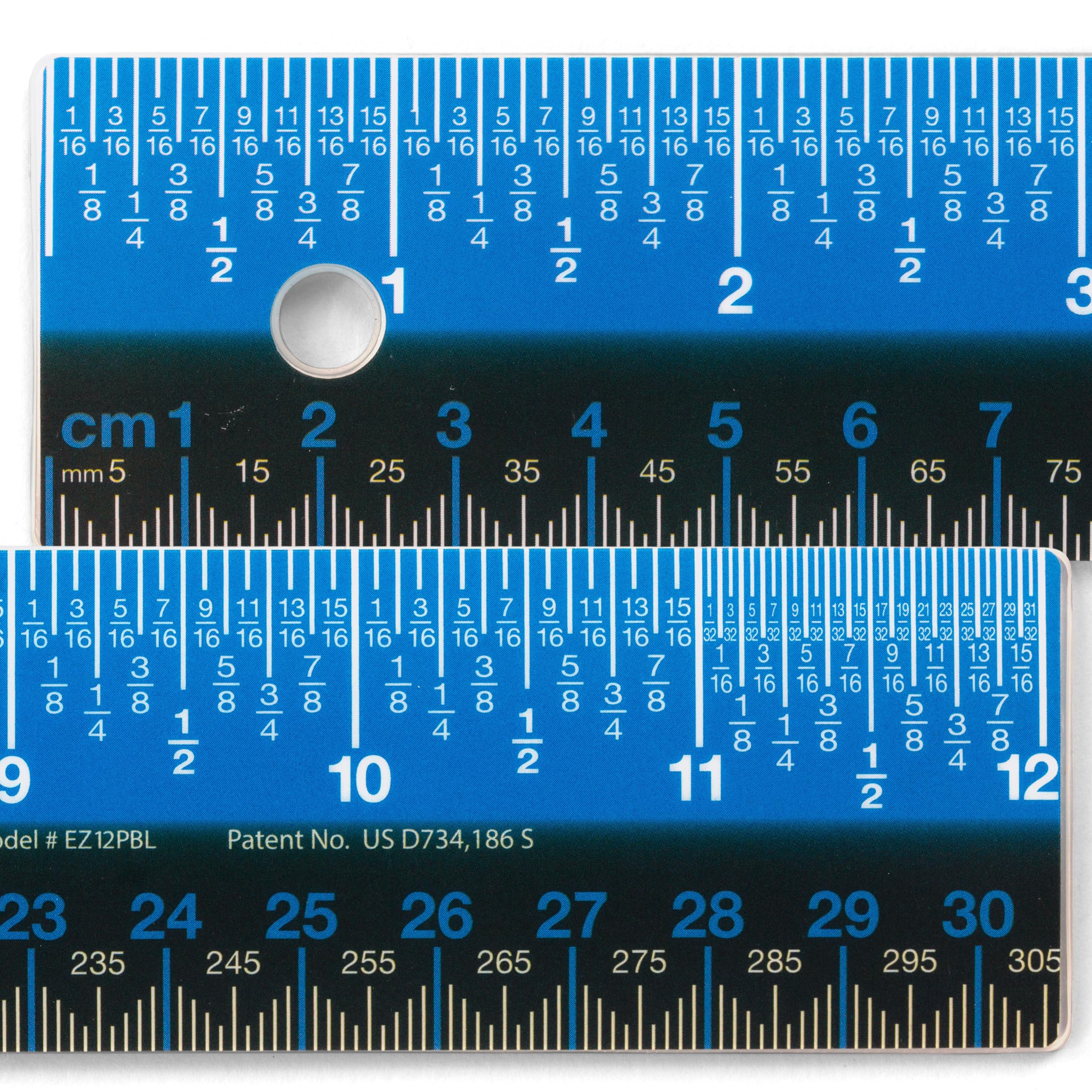 Victor EZ12PBL Lineal aus Kunststoff, zweifarbig, 30,5 cm, leicht ablesbar, mit Zoll, Zentimetern und Millimetern, blau/schwarz
