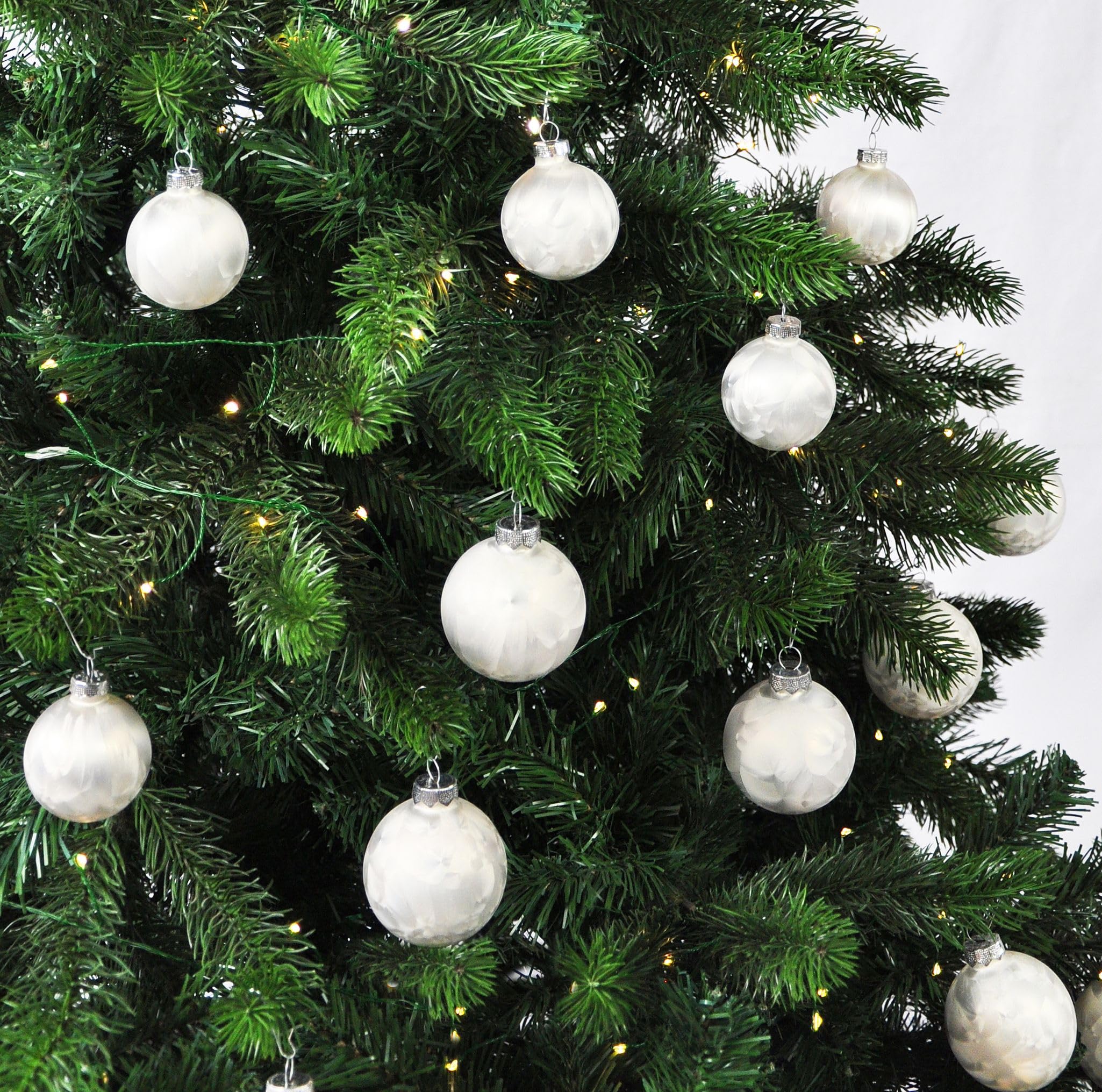 JACK by Inge Glas 60x Glas Christbaumkugeln 4 5 6 7 cm Eislack Weiß/Offwhite + Haken