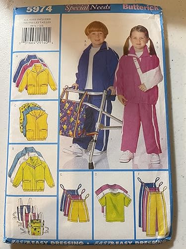 Butterick 5974 Chaqueta para niños, chaleco, parte superior, pantalones cortos, pantalones y bolsa Patrón de costura talla 2-8