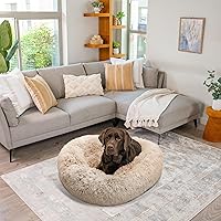 Vista 7 de Best Friends by Sheri - The Original Calming Donut - Cama calmante en forma de dona para perros y gatos - Pelo largo, gris pardo, L, 36 x 36 pulgadas